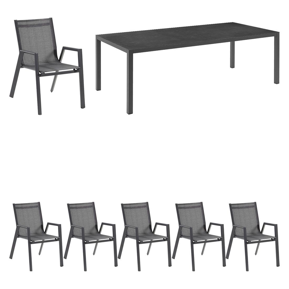 Hagemøbelsett Aruba 6 plasser aluminium keramikk 220x100 cm - Hartman forfra