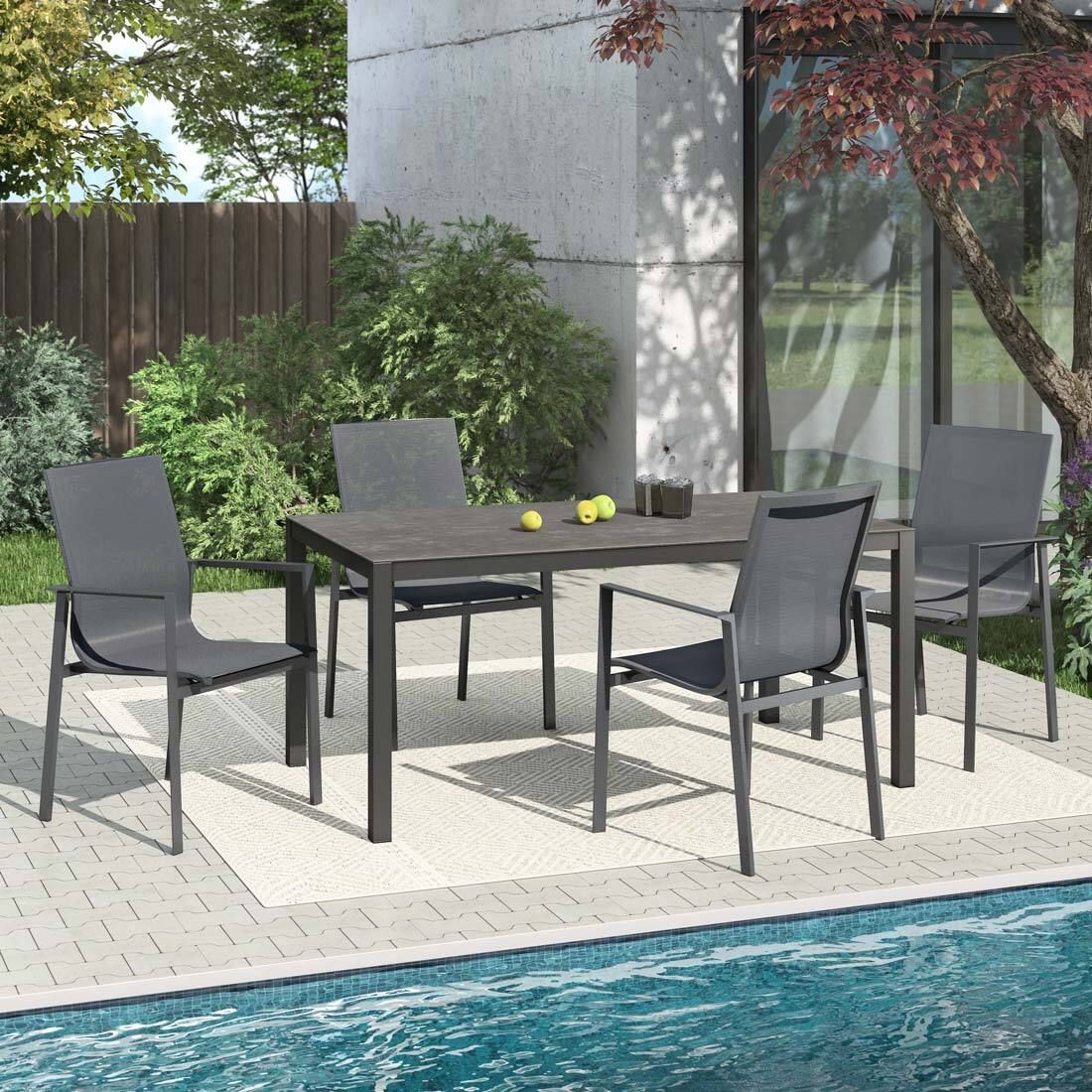 Hagemøbelsett Atlanta 4 plasser, aluminium/keramikk forfra