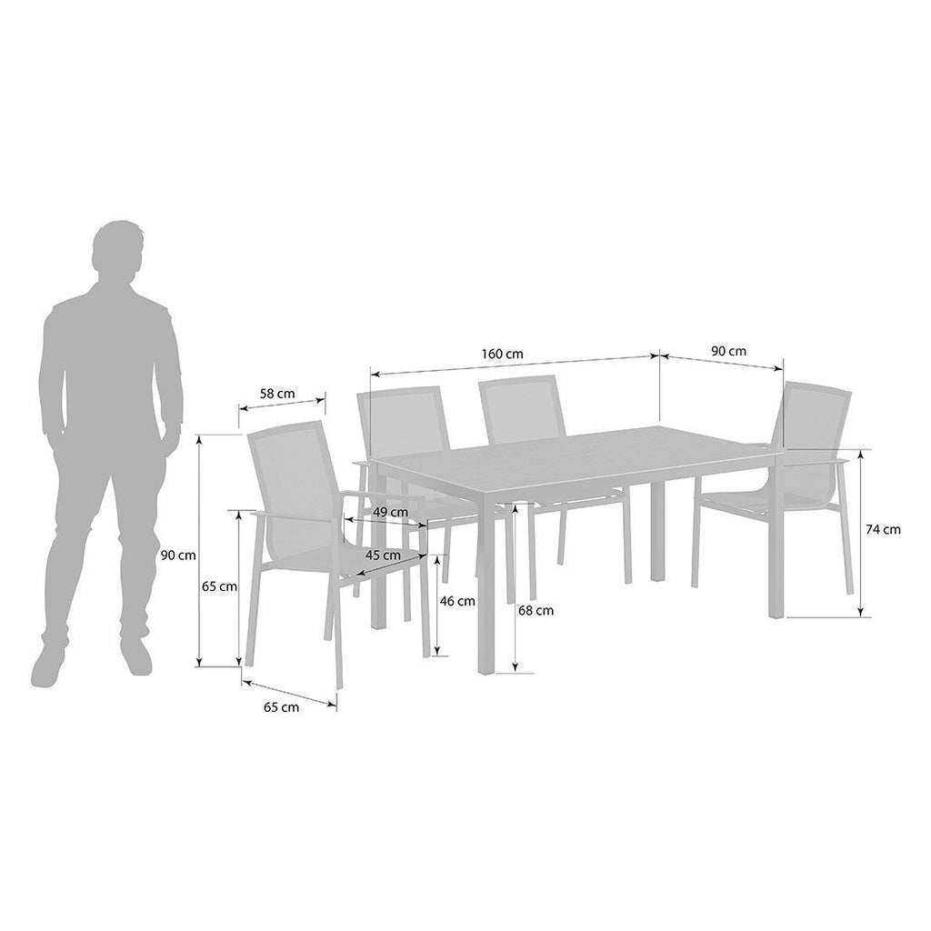 Hagemøbelsett Atlanta 4 plasser aluminium keramikk 160x90 cm detalj av stol
