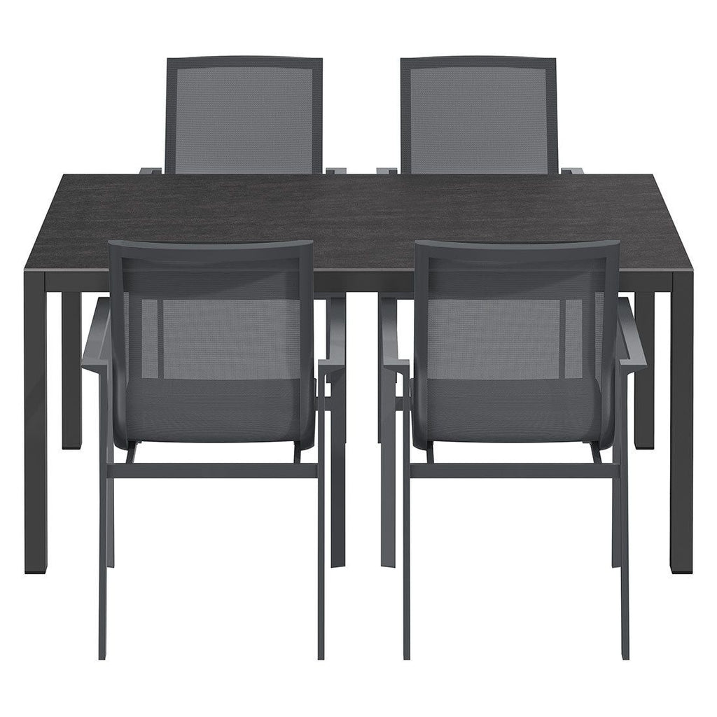 Hagemøbelsett Atlanta 4 plasser aluminium keramikk 160x90 cm montert på terrasse
