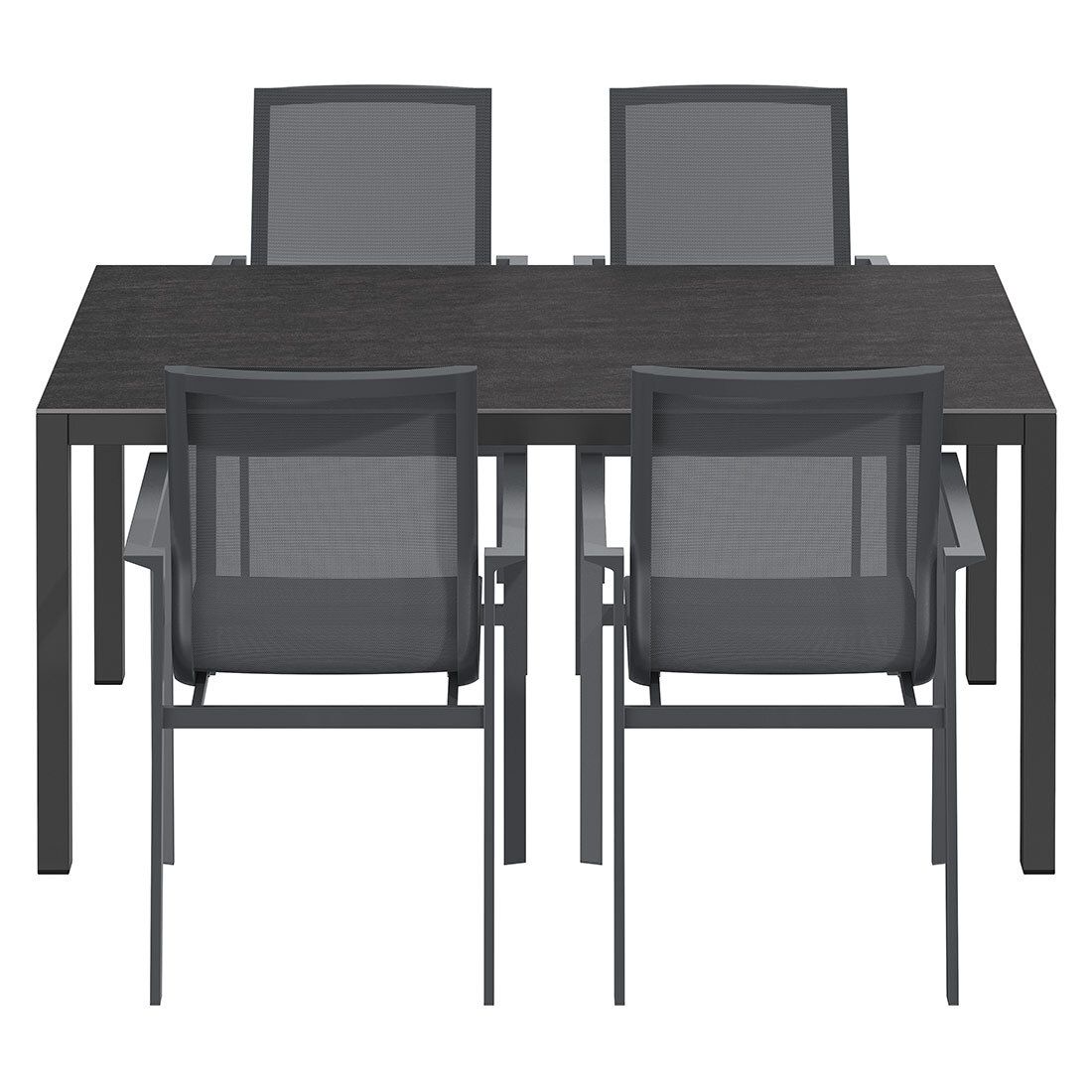 Hagemøbelsett Atlanta 4 plasser aluminium keramikk 160x90 cm montert på terrasse