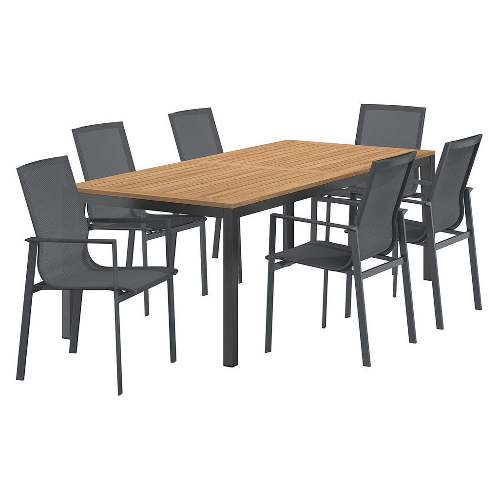 Hagemøbelsett Atlanta 6 plasser aluminium/teak bakside