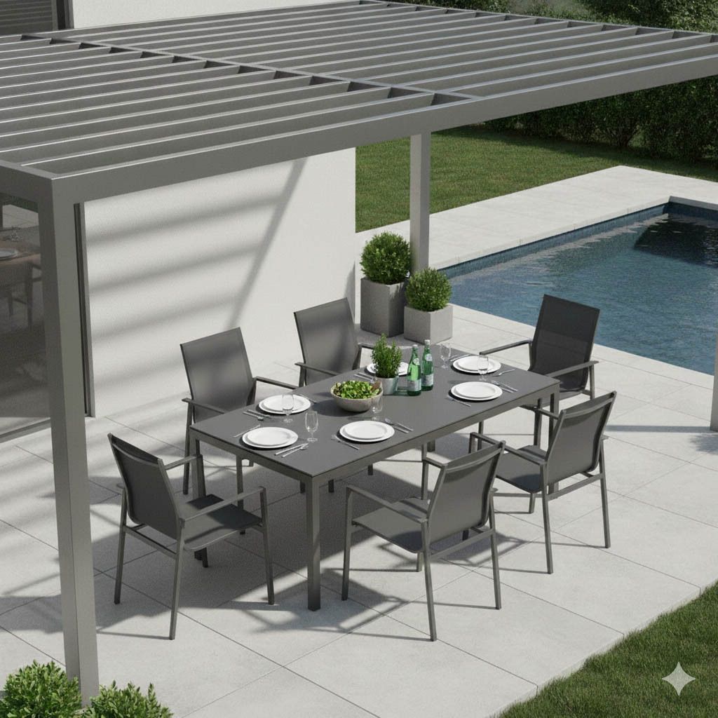 Hagemøbelsett Atlanta 6 plasser aluminium forfra