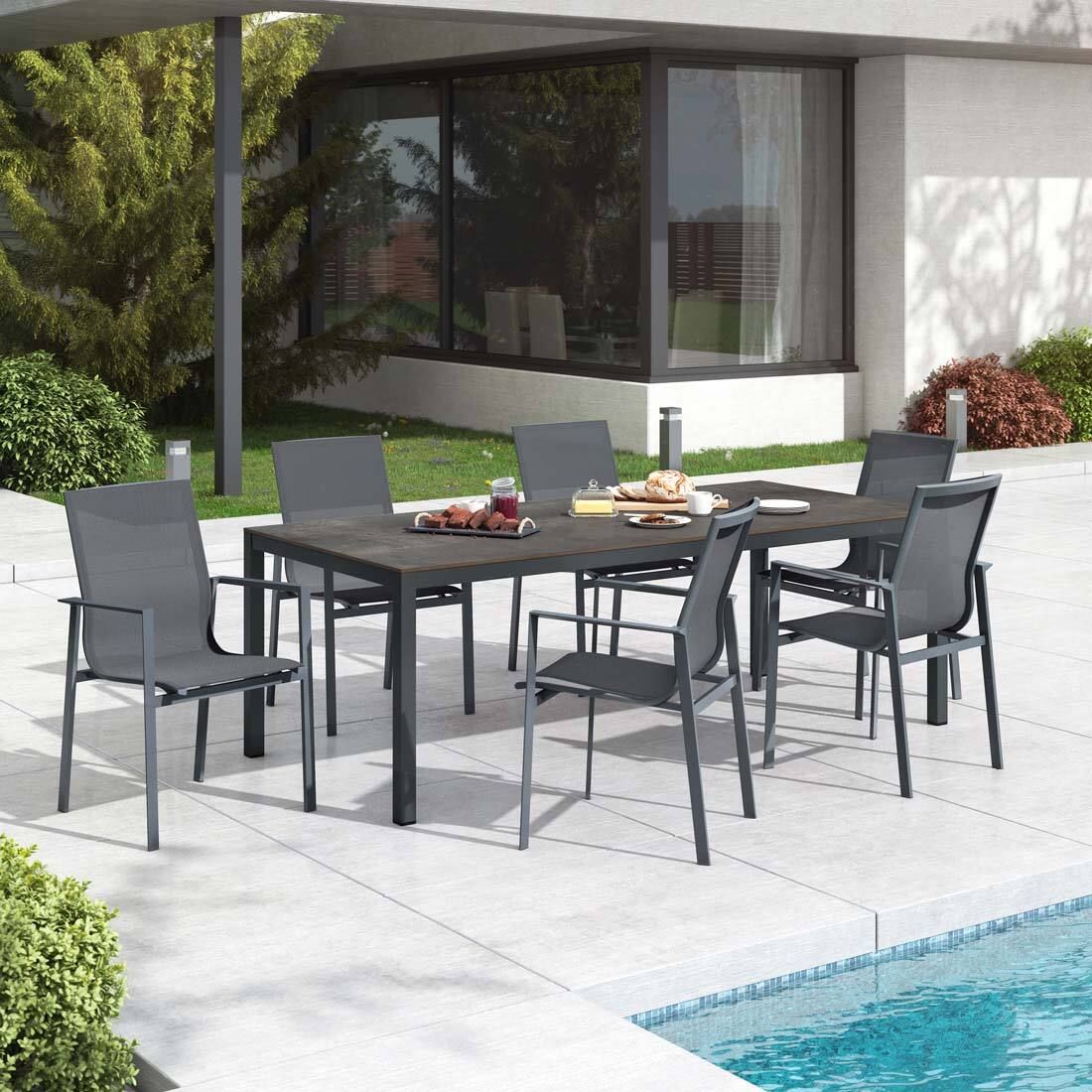 Hagemøbelsett Atlanta 6 plasser aluminium HPL forfra