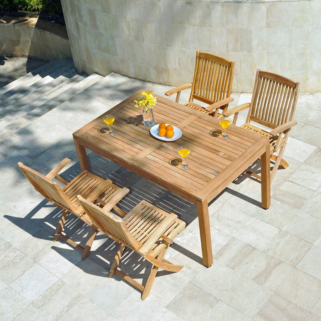 Hagemøbelsett Bali 4 plasser, teak 160x90 cm bakside