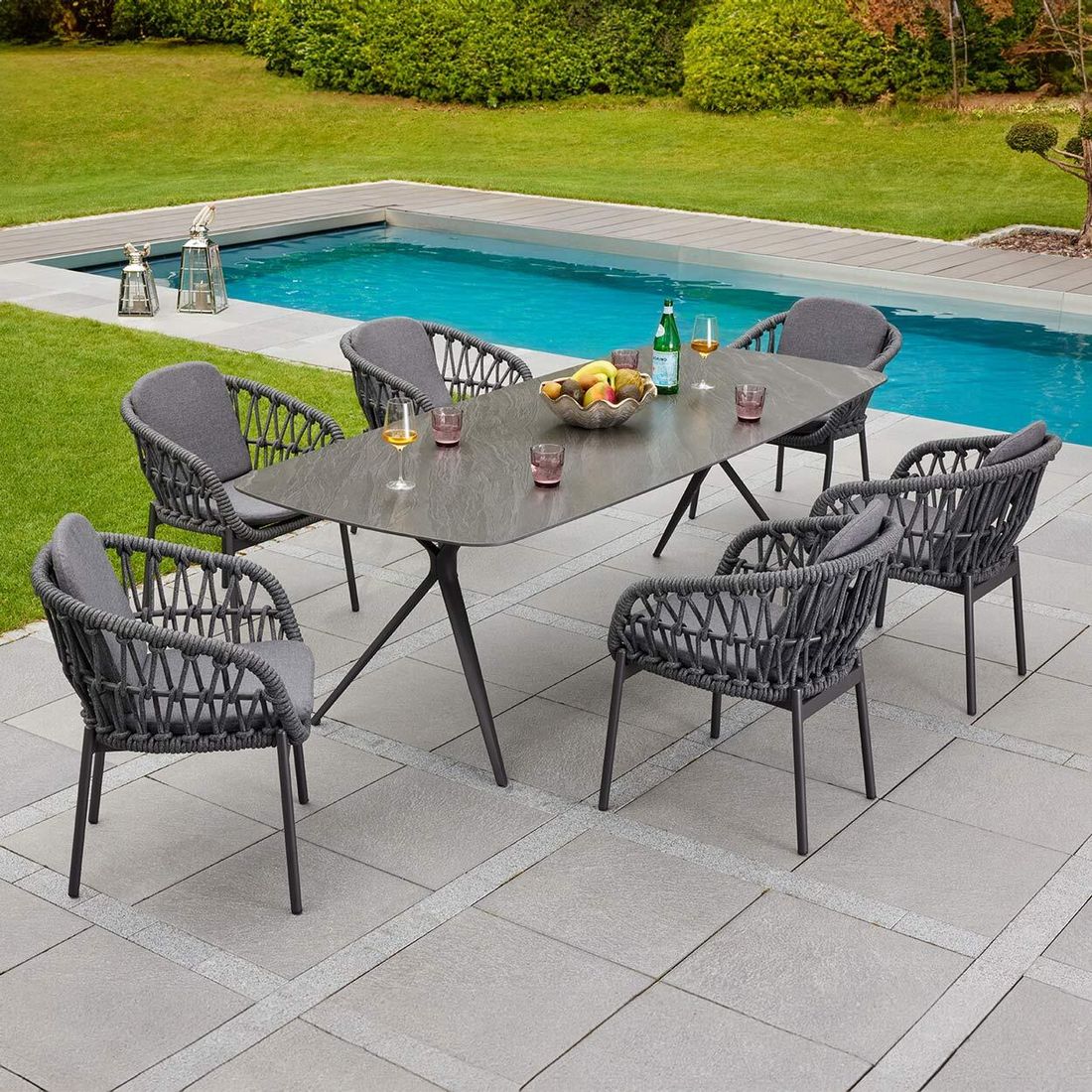 Hagemøbelsett Bari 6 plasser aluminium tau forfra