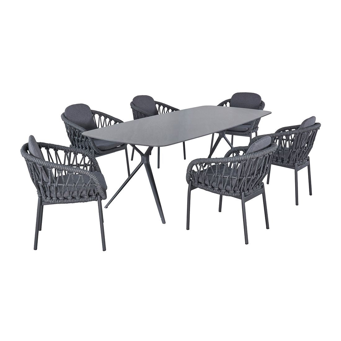 Hagemøbelsett Bari 6 plasser aluminium tau bakside