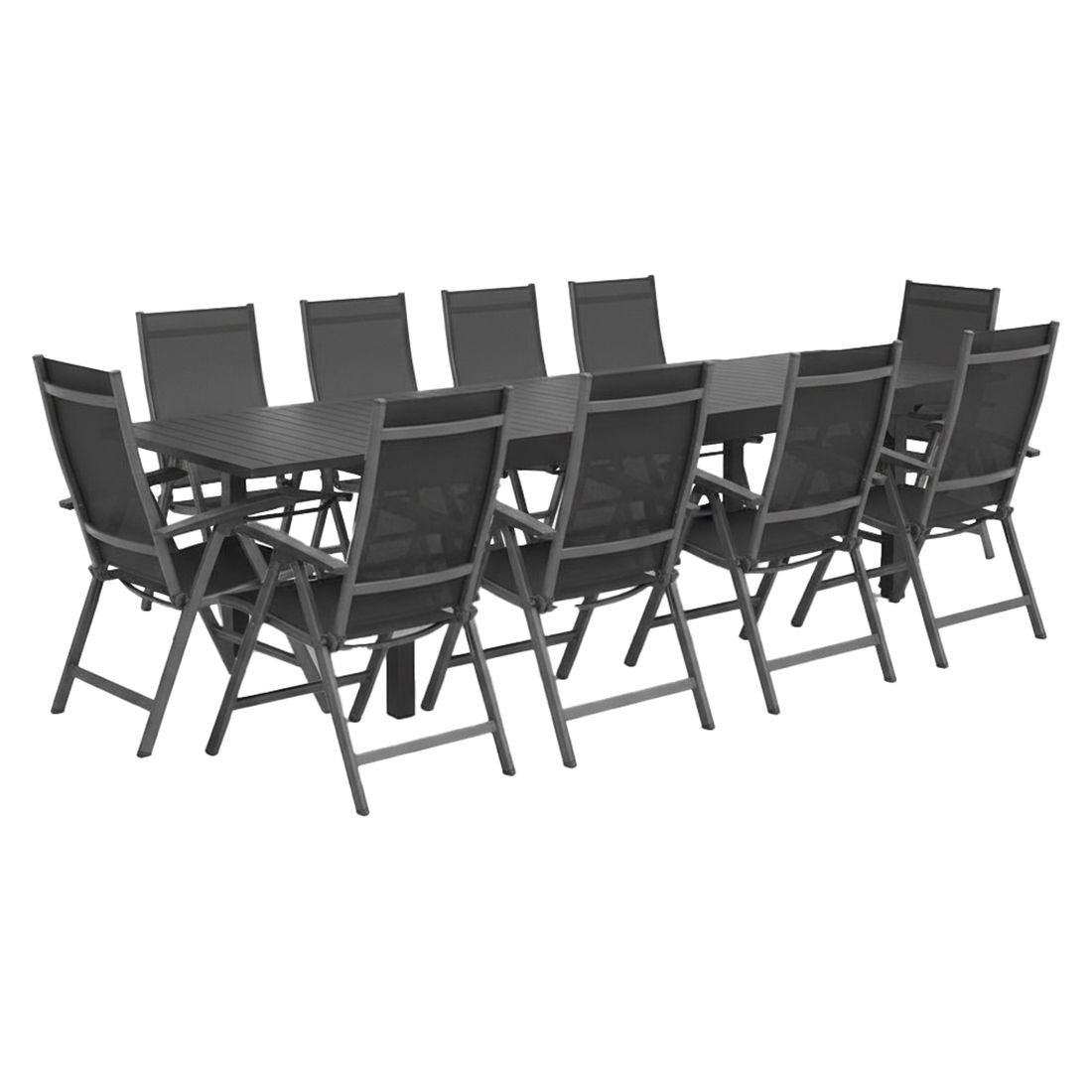 Hagemøbelsett Basic Plus 10 plasser uttrekkbart 200/320x100 cm bakside