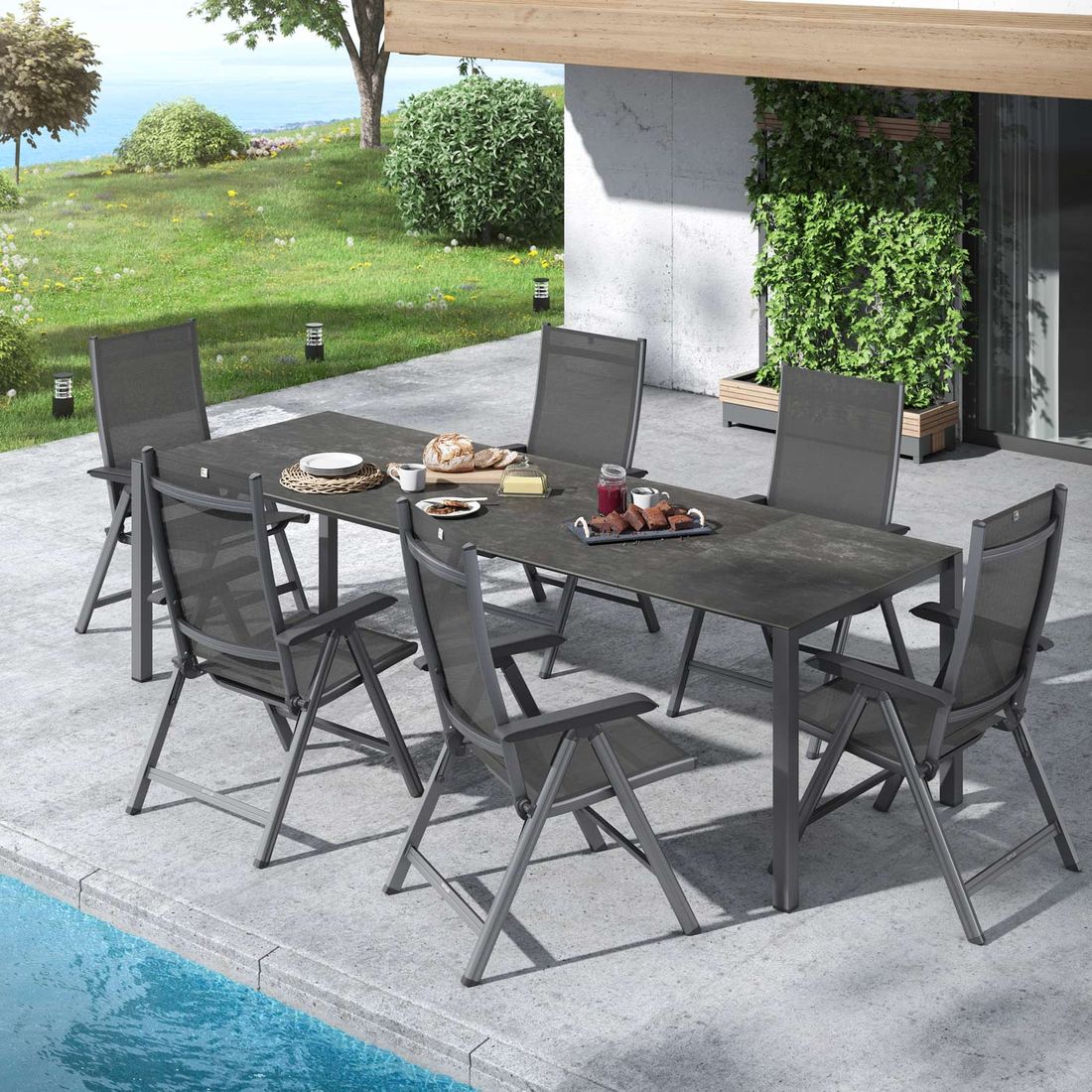 Hagemøbelsett Basic Plus 6 plasser detalj aluminium ramme