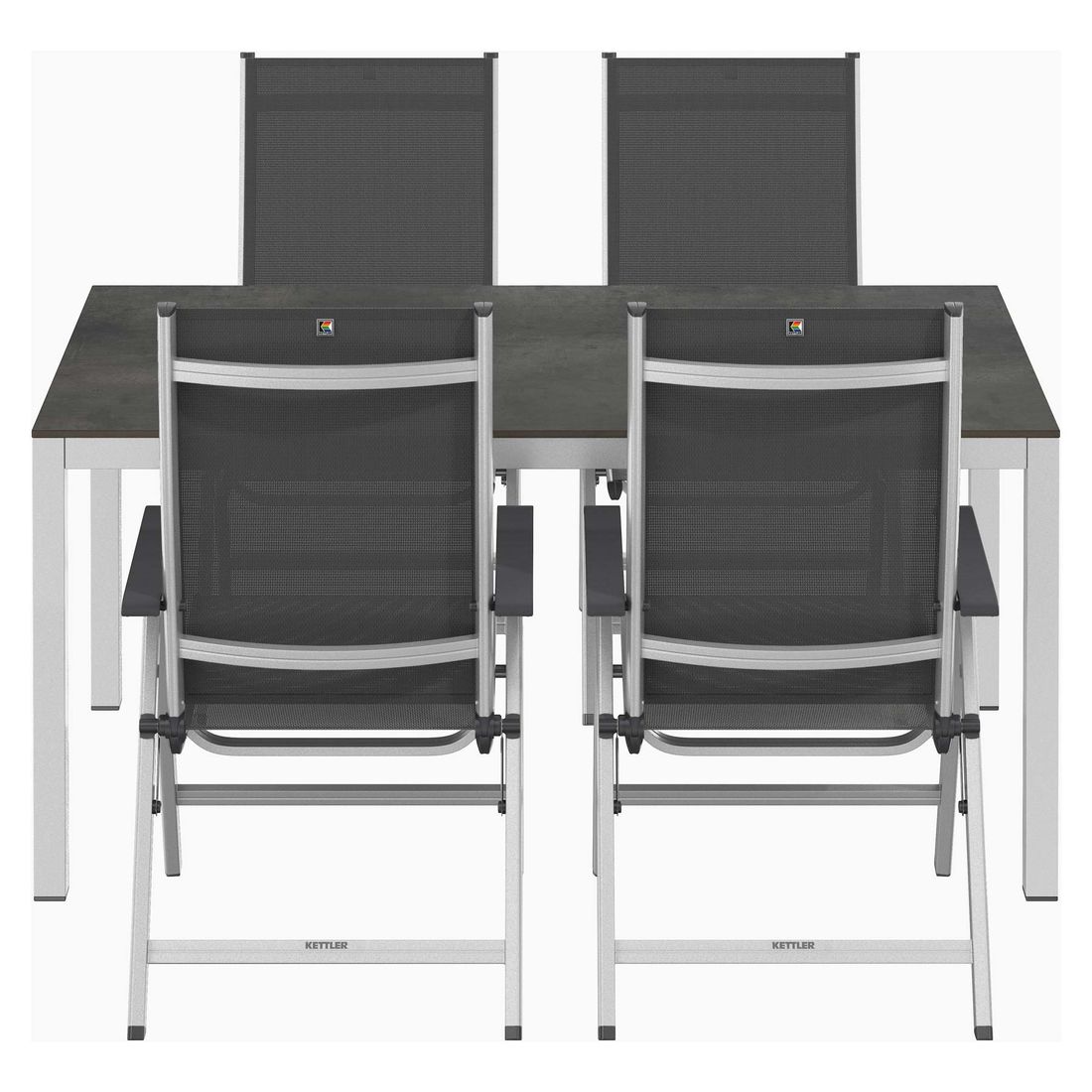 Montert Hagemøbelsett Basic Plus 4 plasser aluminium HPL på terrasse