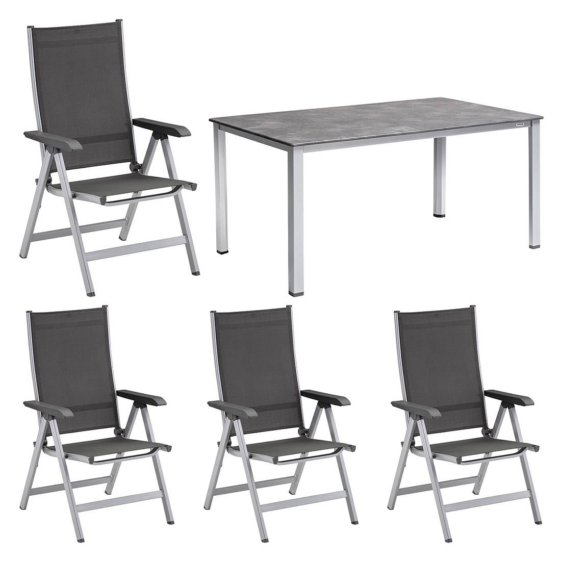 Hagemøbelsett Basic Plus 4 plasser aluminium bakside