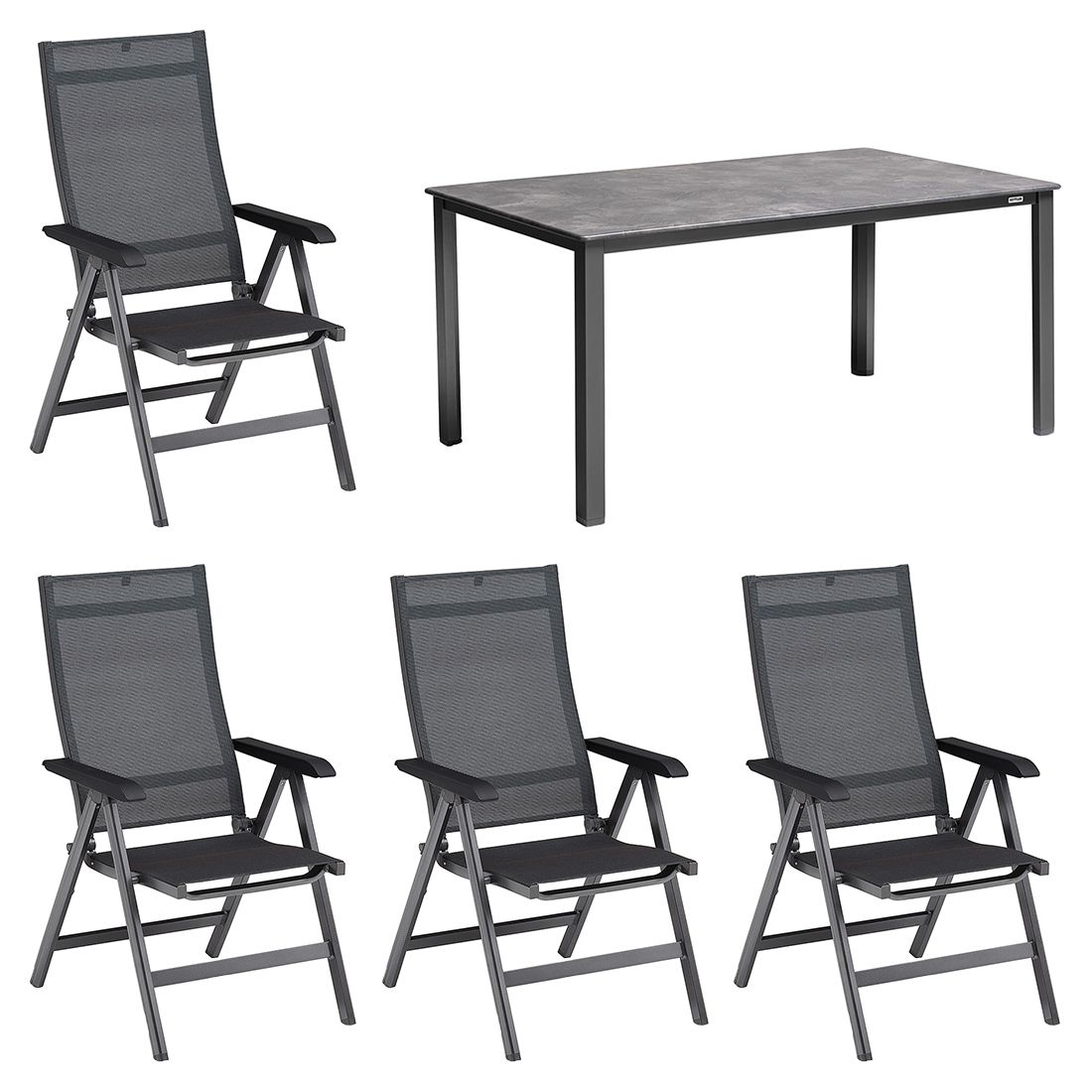 Hagemøbelsett Basic+ 4 plasser aluminium 160x90 cm - Kettler montert ved bord
