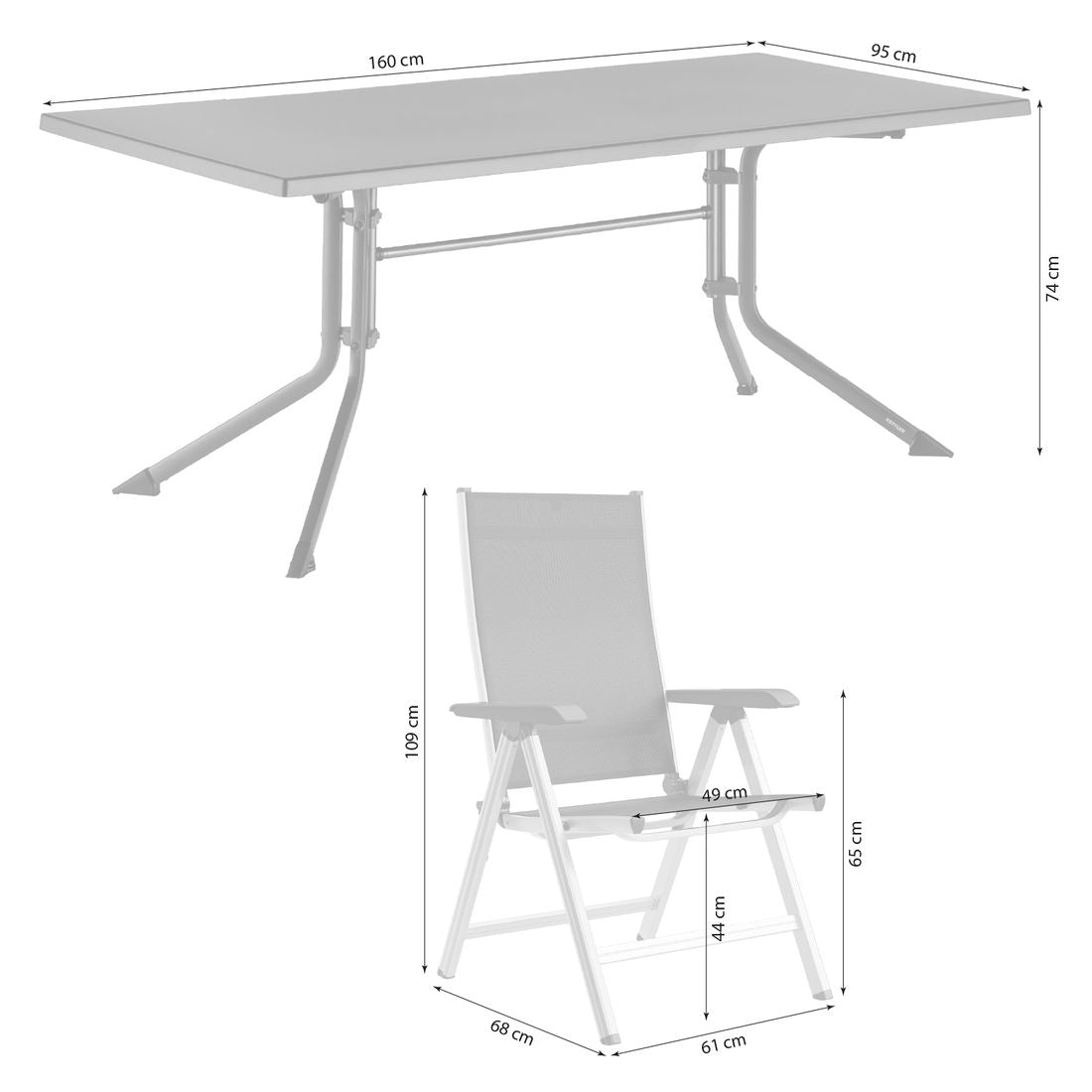 Detalj av Hagemøbelsett Basic Plus 4 plasser aluminium stol