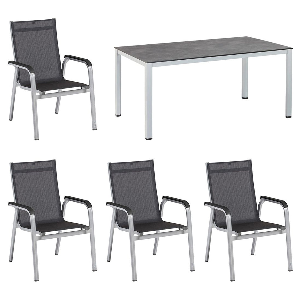 Montert Hagemøbelsett Basic Plus 4 plasser aluminium HPL 160x95 cm i hage