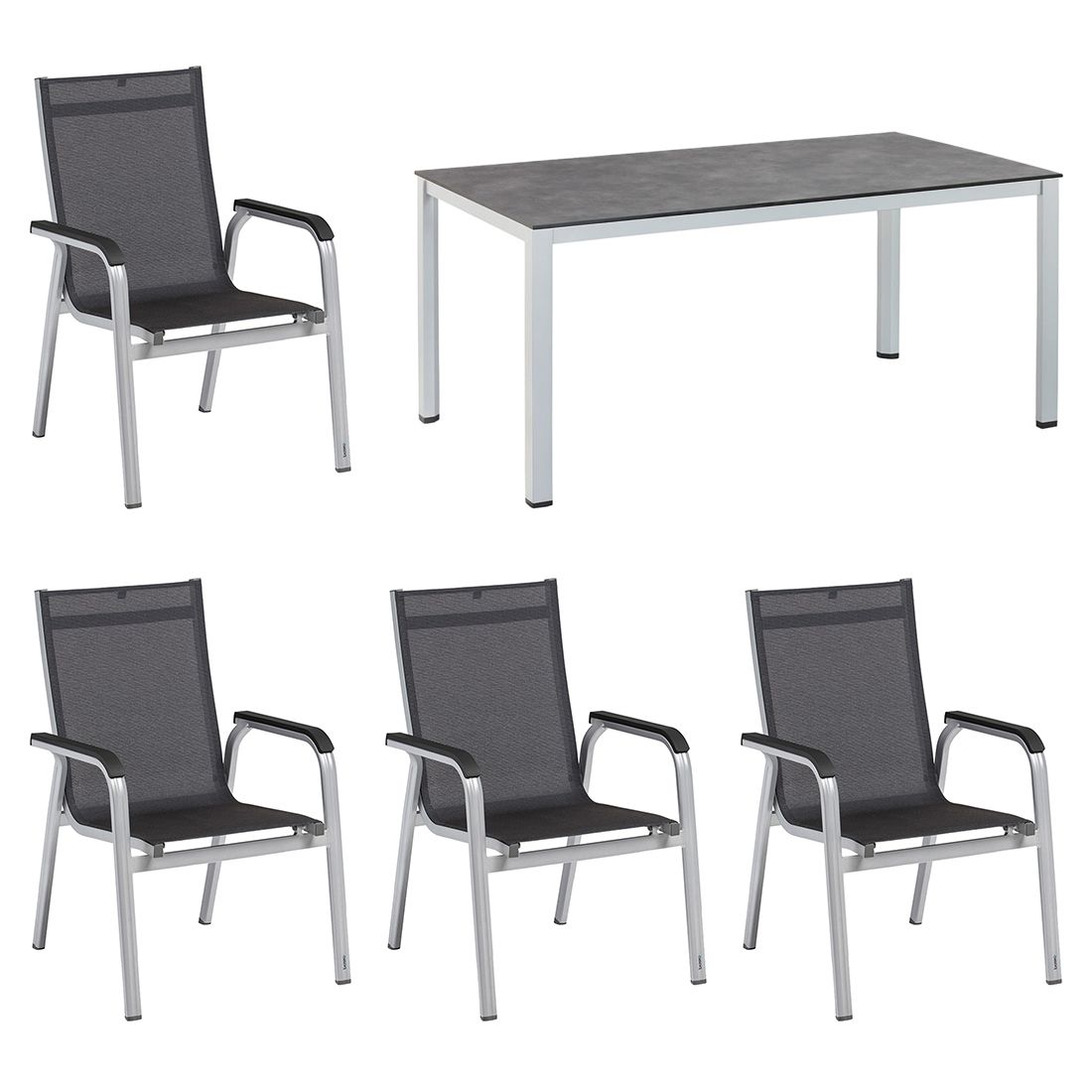 Montert Hagemøbelsett Basic Plus 4 plasser aluminium HPL 160x95 cm i hage