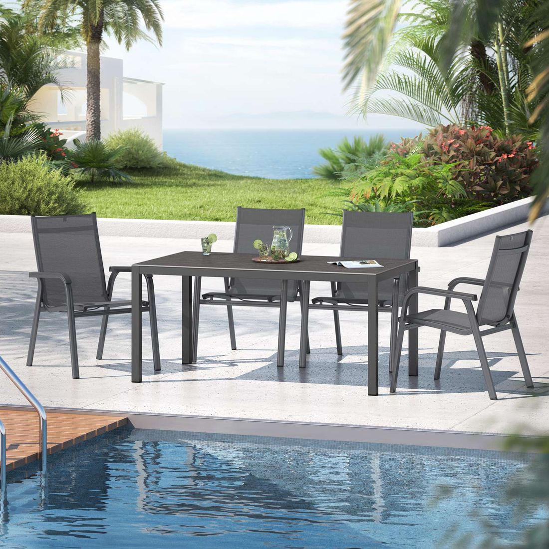 Hagemøbelsett Basic Plus 4 plasser, aluminium keramikk bakside