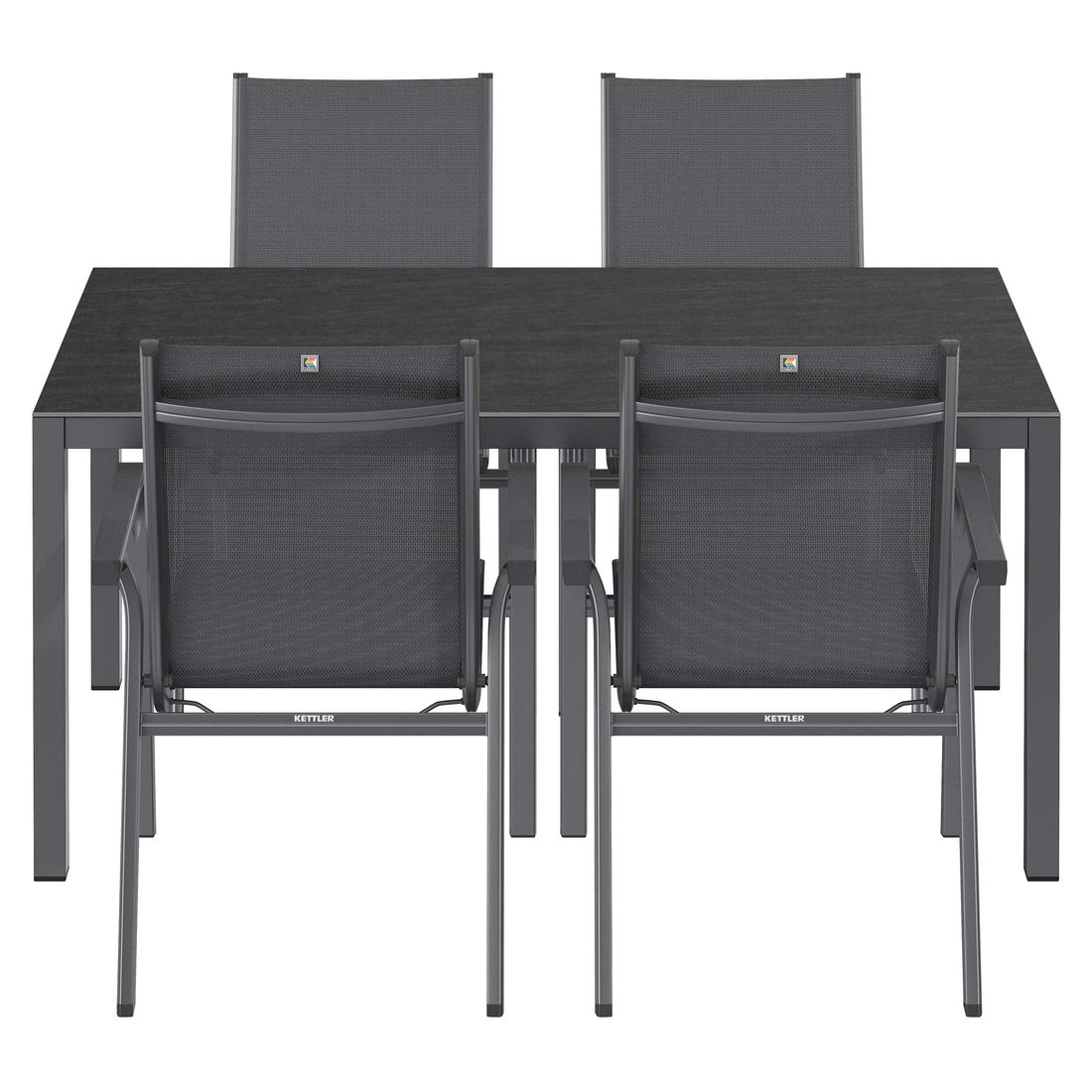 Montert Hagemøbelsett Basic Plus 4 plasser, aluminium keramikk på terrasse