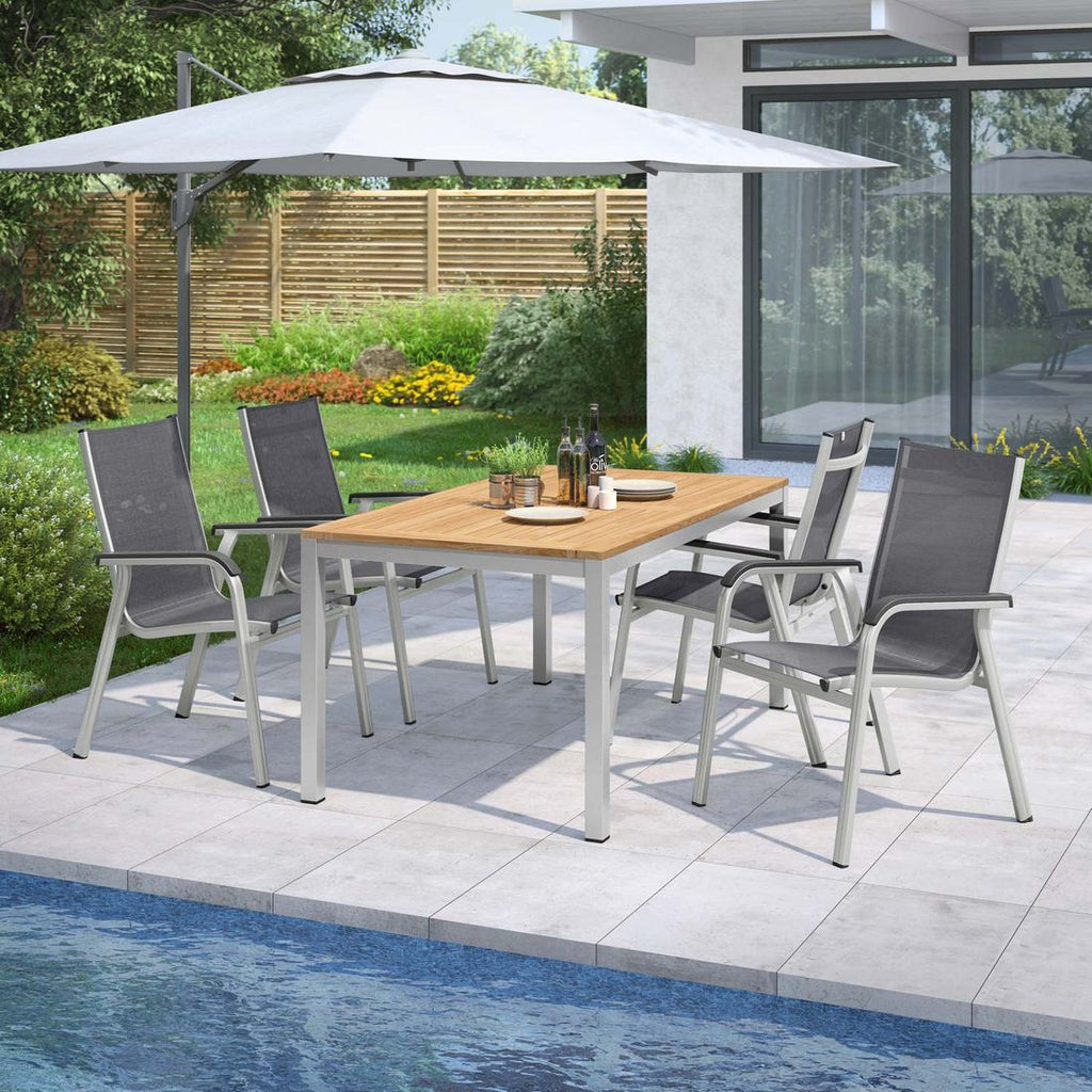 Hagemøbelsett Basic Plus 4 plasser aluminium teak bakside