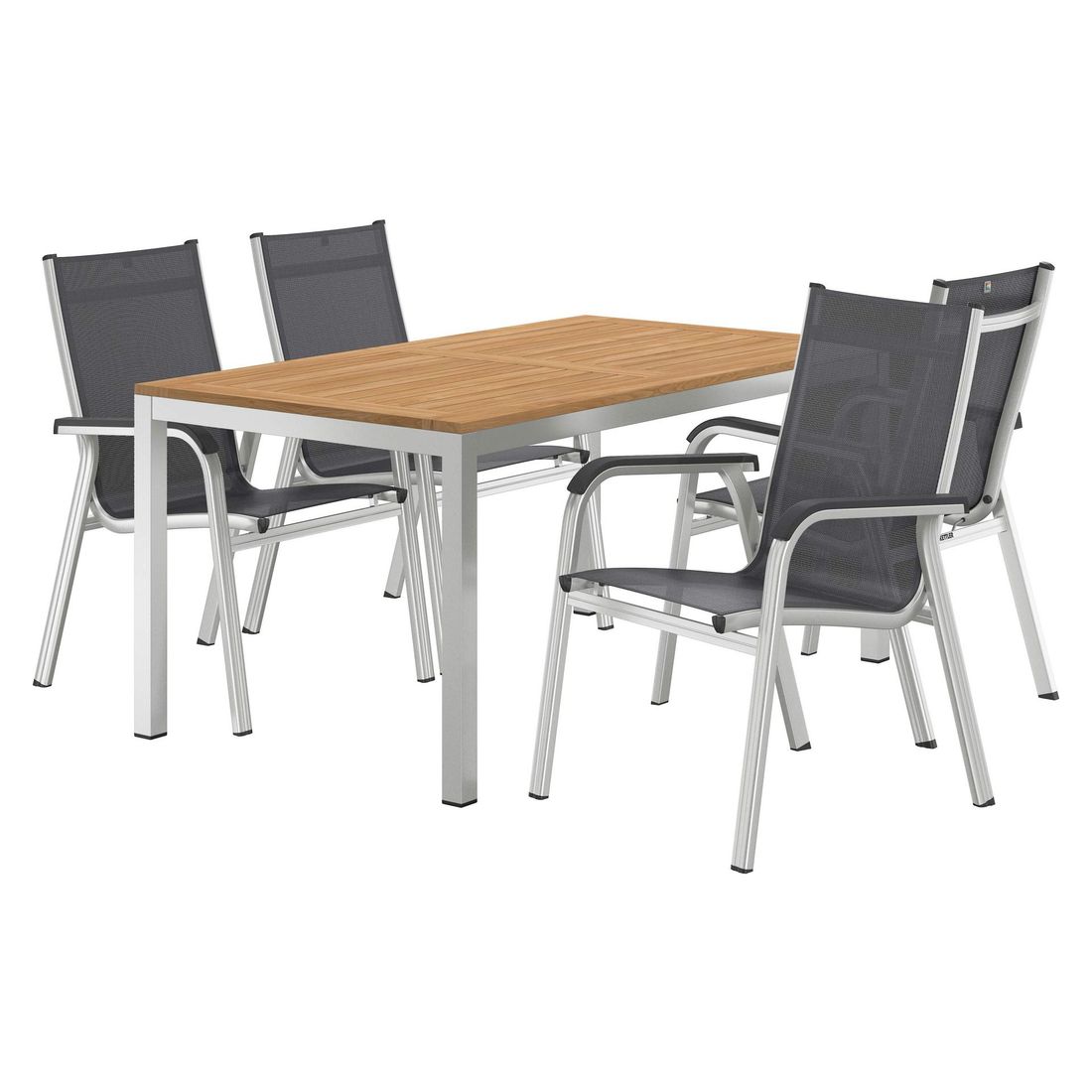Hagemøbelsett Basic Plus 4 plasser aluminium teak detalj av bordplate