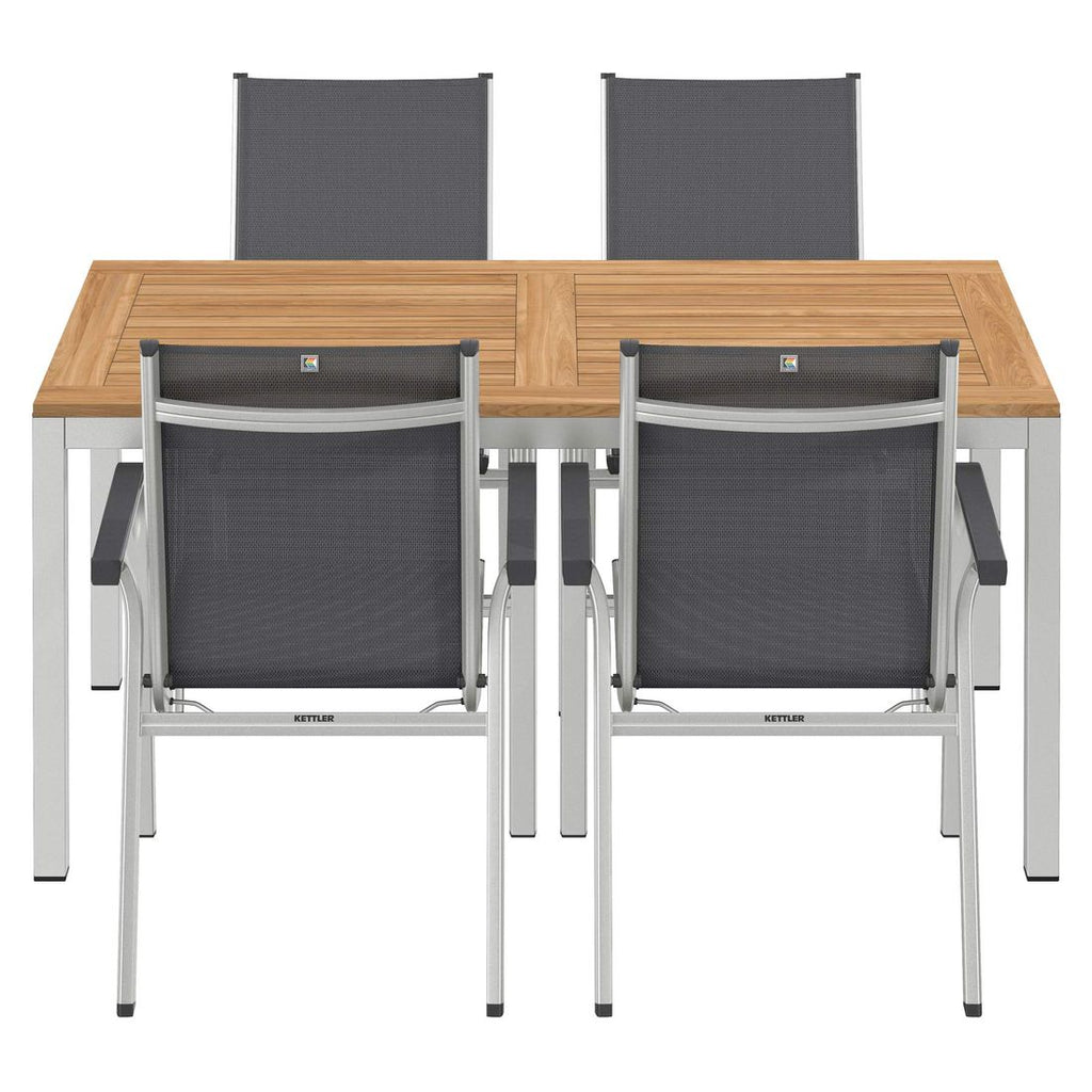 Hagemøbelsett Basic Plus 4 plasser aluminium teak nærbilde av stol og armstøtte