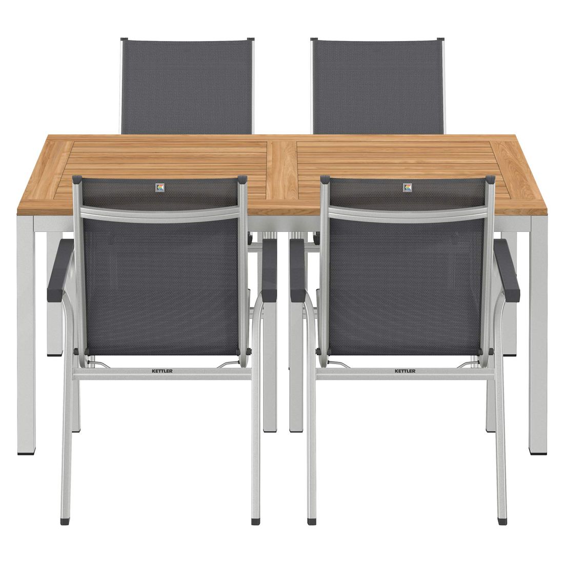 Hagemøbelsett Basic Plus 4 plasser aluminium teak nærbilde av stol og armstøtte