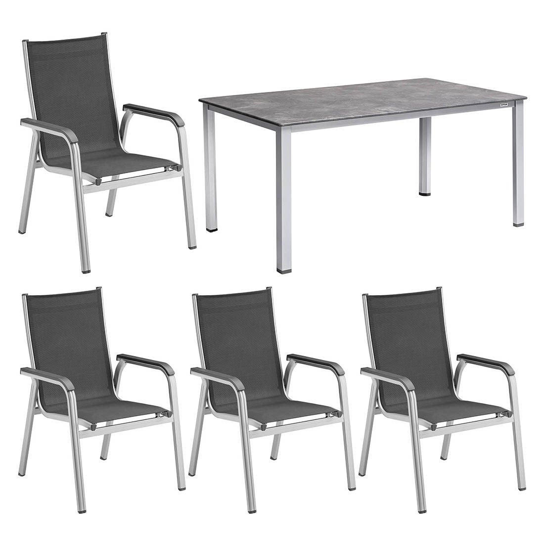 Hagemøbelsett Basic Plus 4 plasser aluminium textilen bakside