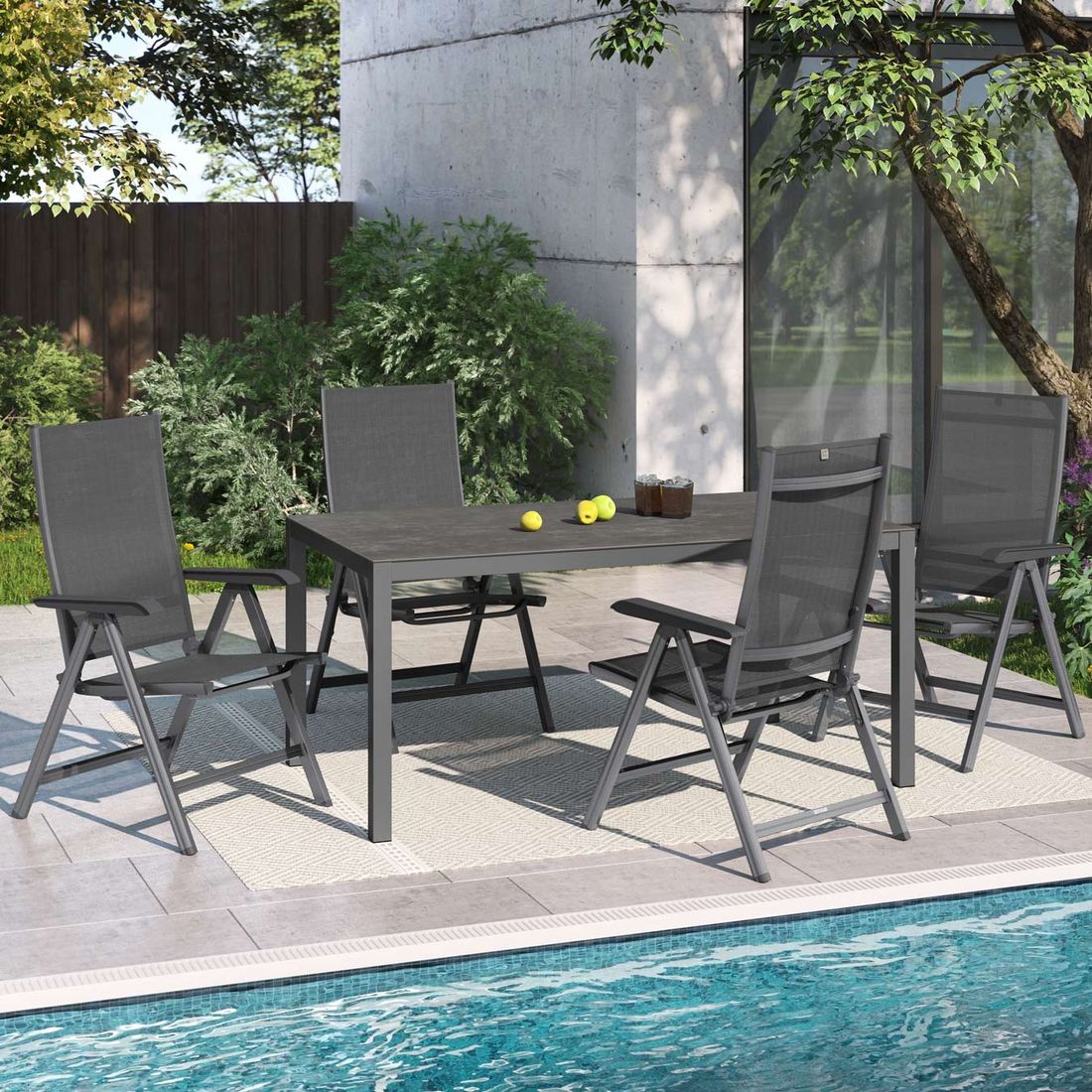 Hagemøbelsett Basic Plus 4 plasser klappstol aluminium 160x90 cm - Kettler bakside