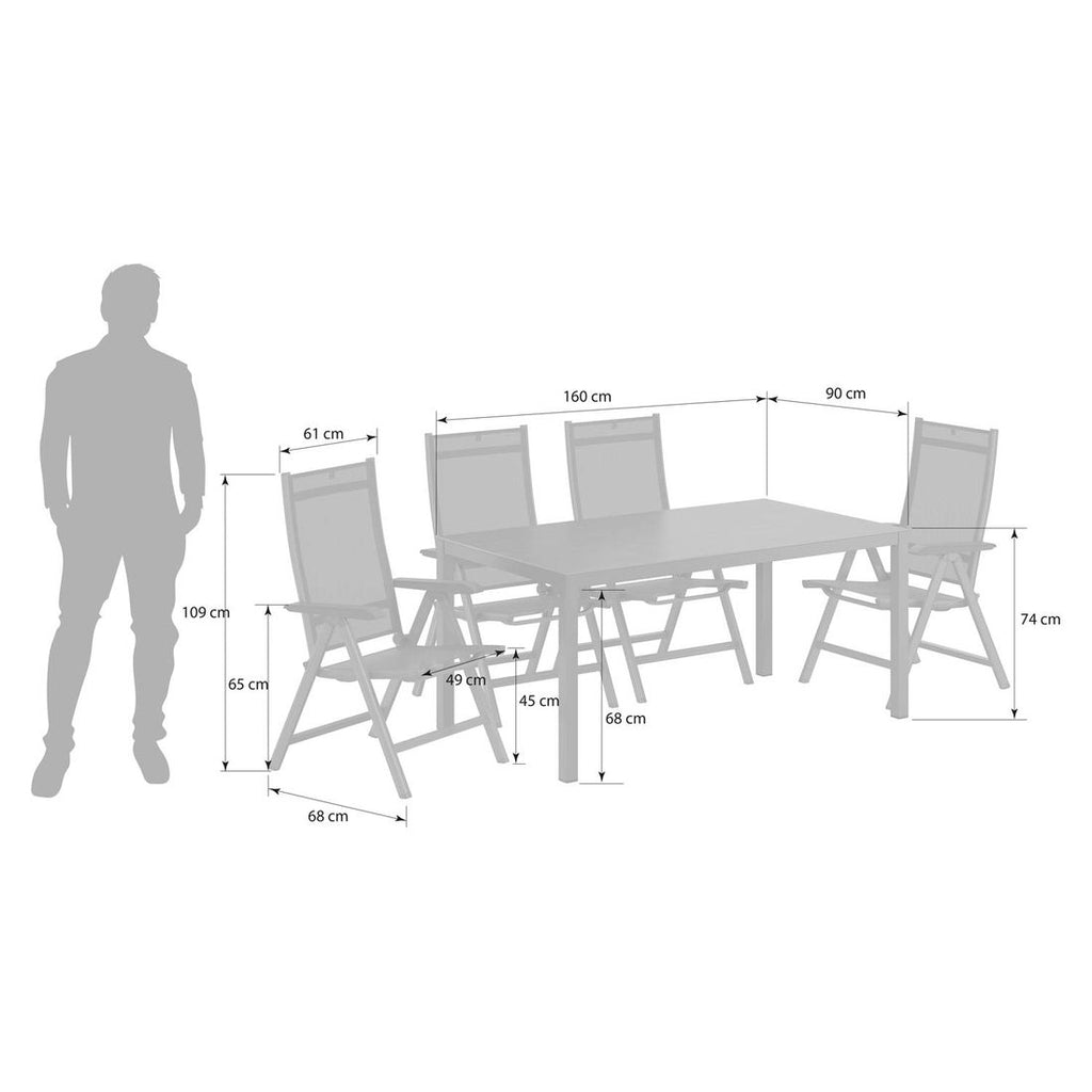 Montert Hagemøbelsett Basic Plus 4 plasser klappstol aluminium 160x90 cm - Kettler på terrasse