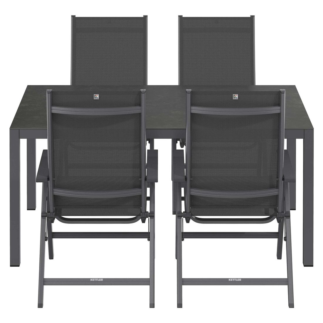 Nærbilde av tekstilene sete på Hagemøbelsett Basic Plus 4 plasser klappstol aluminium 160x90 cm - Kettler