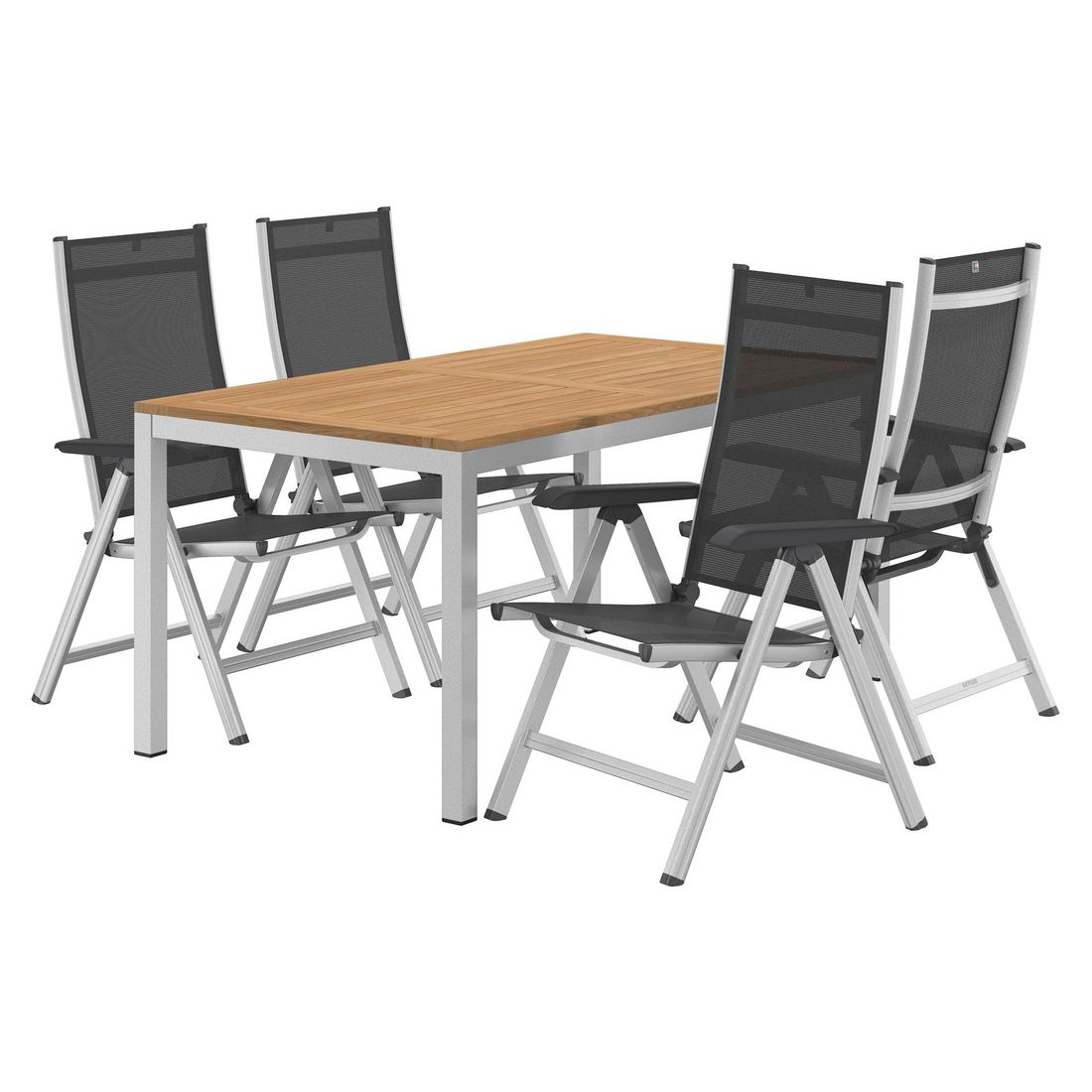 Hagemøbelsett Basic Plus 4 plasser teak alu detalj av bordplate