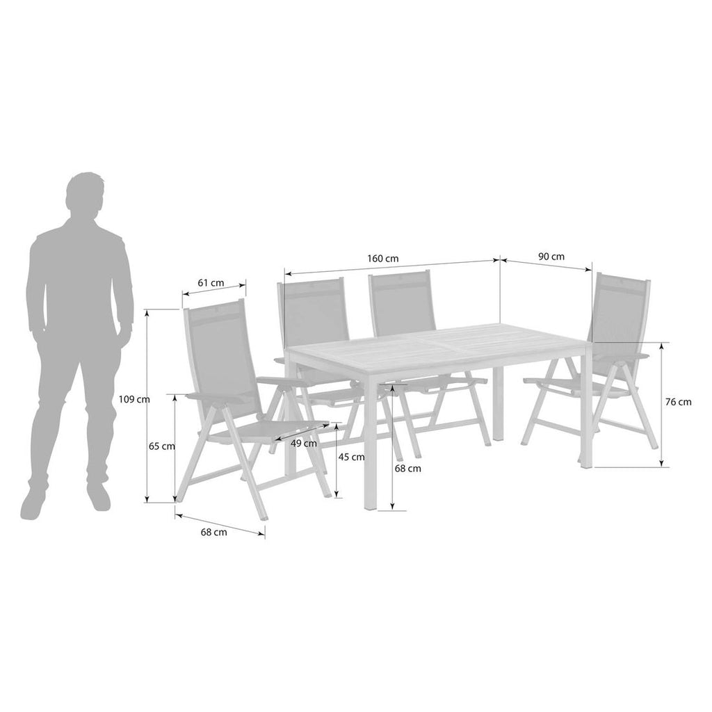 Hagemøbelsett Basic Plus 4 plasser teak alu montert på terrasse