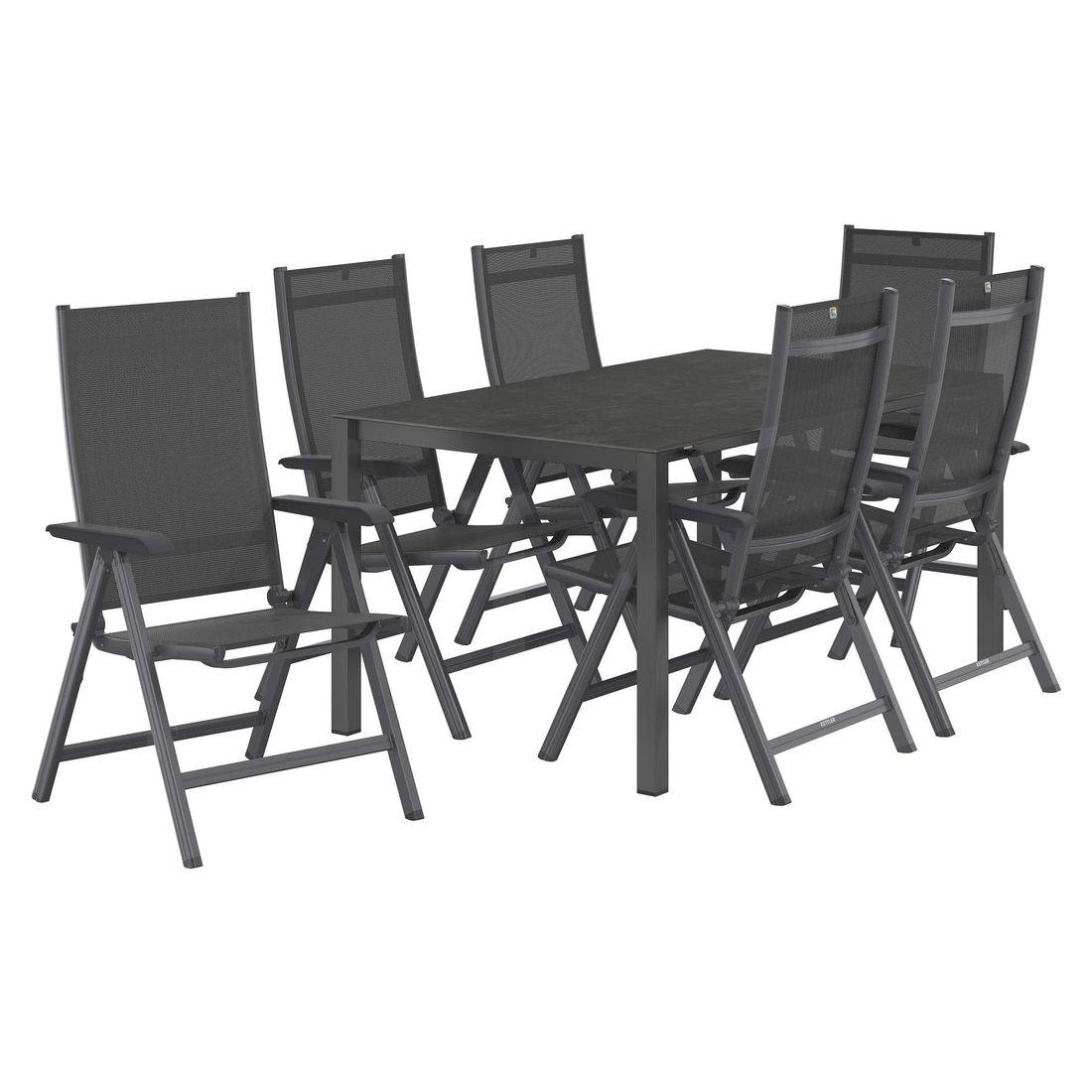 Hagemøbelsett Basic Plus 6 plasser montert på terrasse