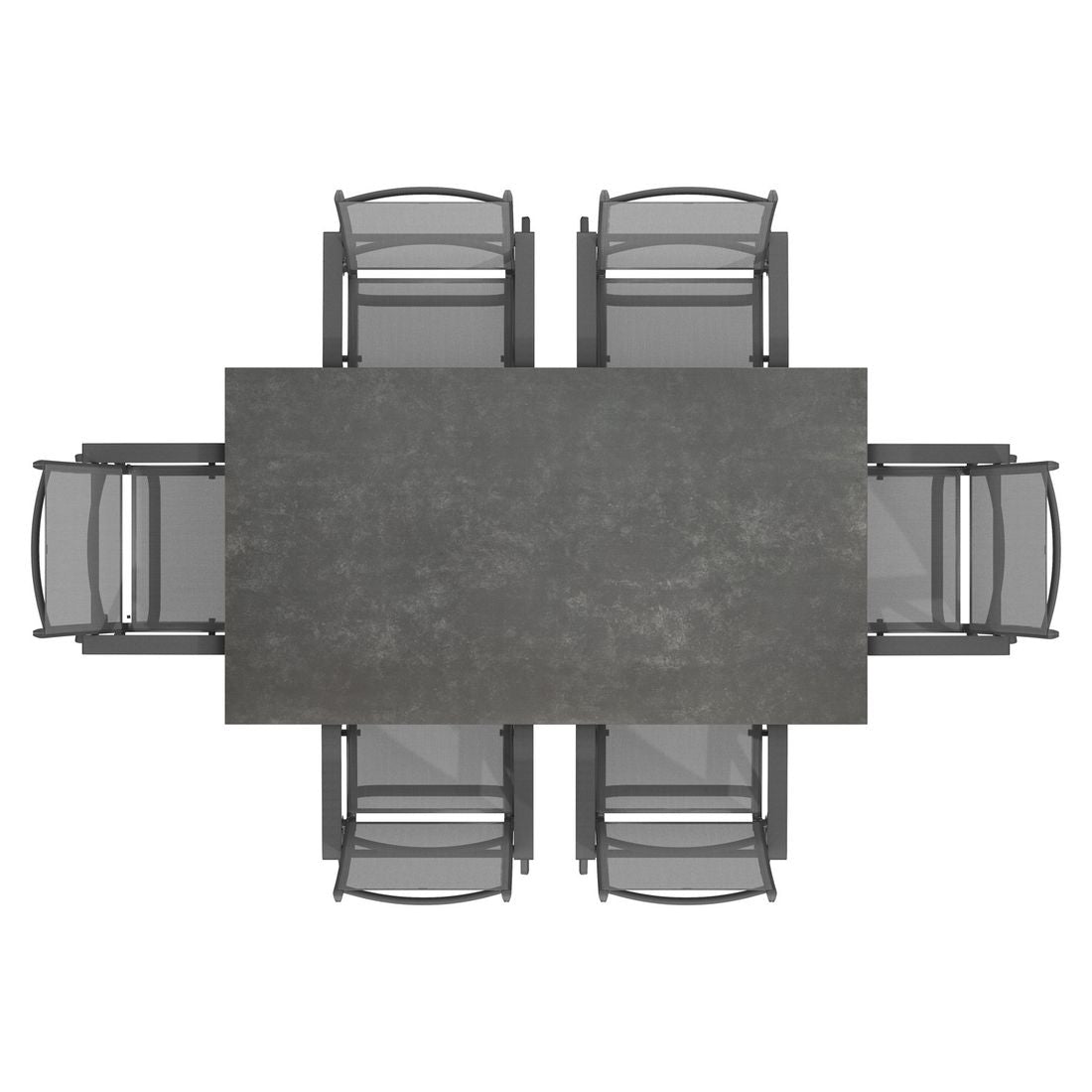 Montert Hagemøbelsett Basic Plus aluminium Dekton med OUTLIV. bord på terrasse