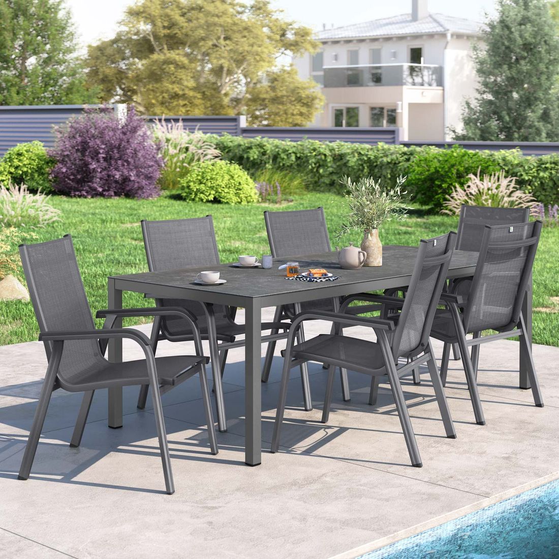 Hagemøbelsett Basic Plus 6 plasser sett forfra