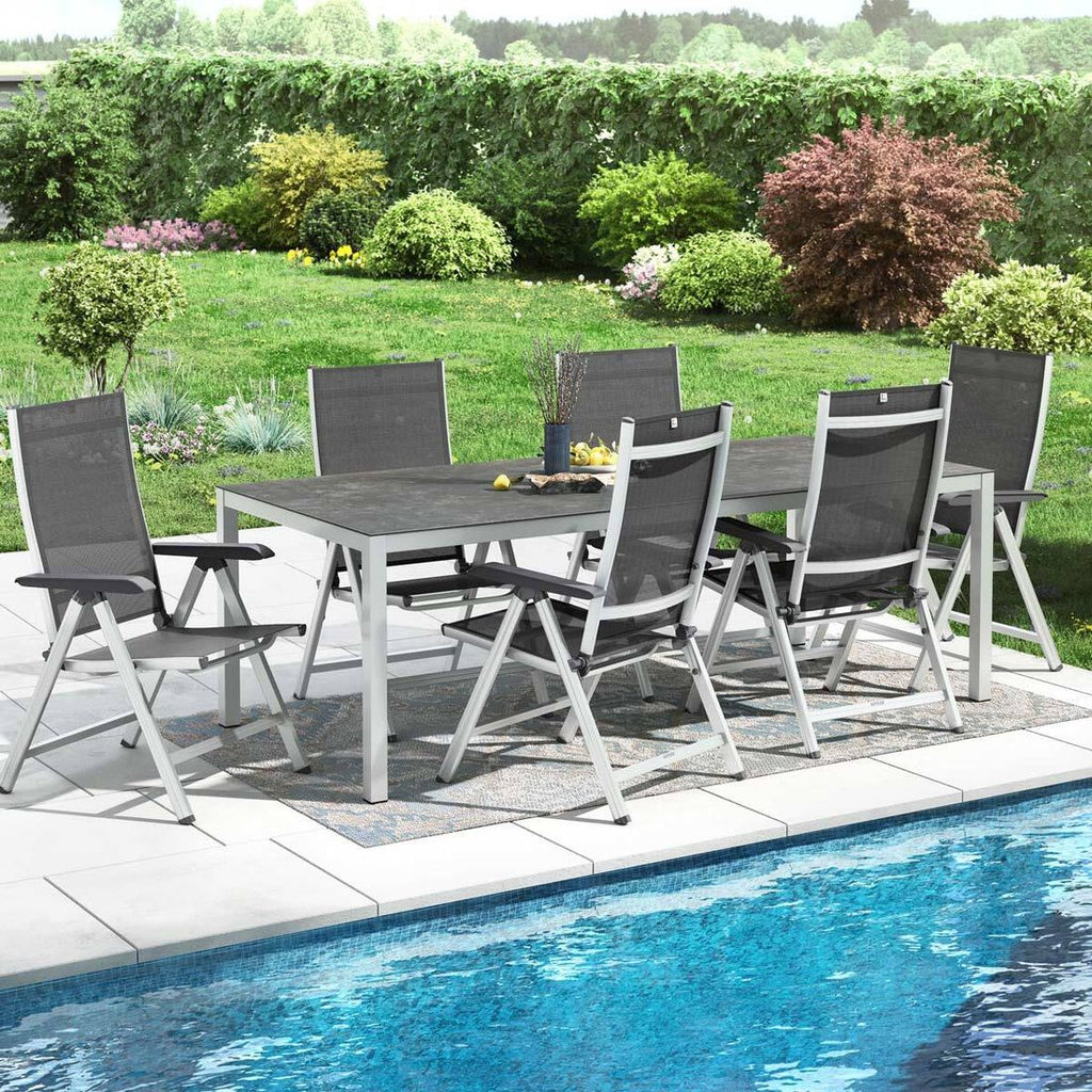 Hagemøbelsett Basic Plus 6 plasser aluminium 220x110 cm bakside