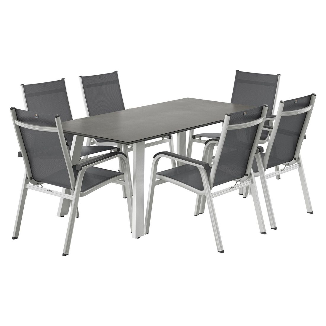 Montert Hagemøbelsett Basic Plus 6 plasser på terrasse