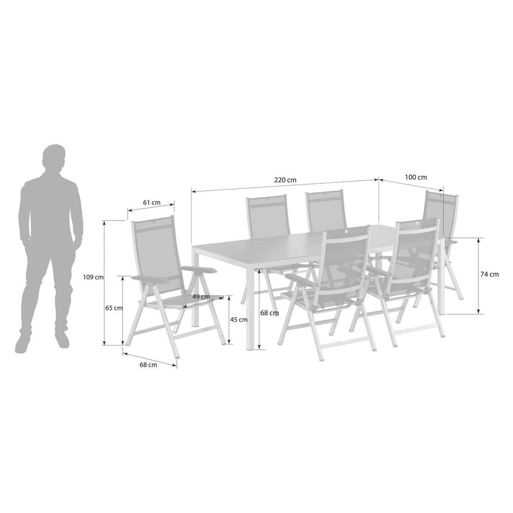 Montert Hagemøbelsett Basic Plus 6 plasser aluminium på terrasse