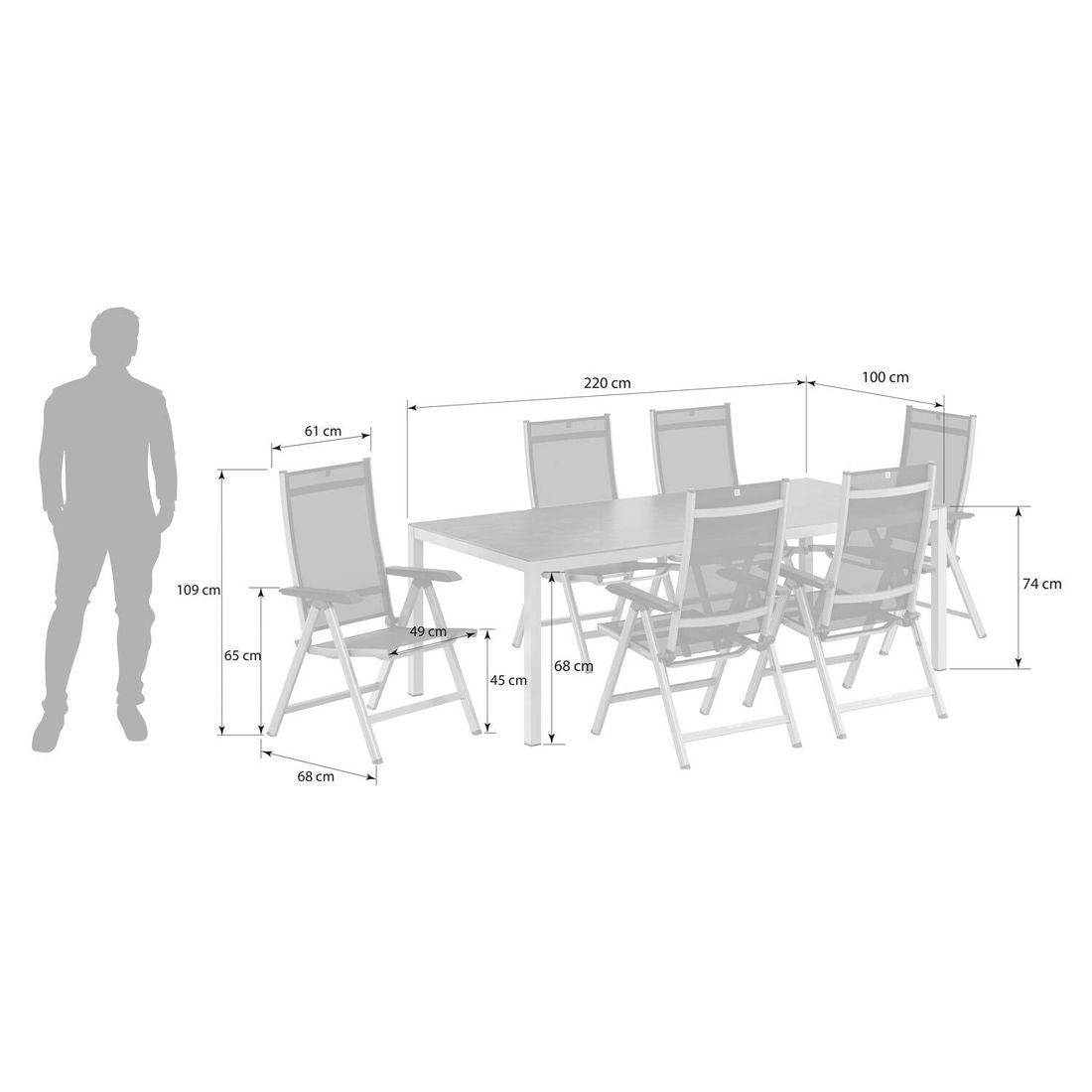 Montert Hagemøbelsett Basic Plus 6 plasser aluminium på terrasse