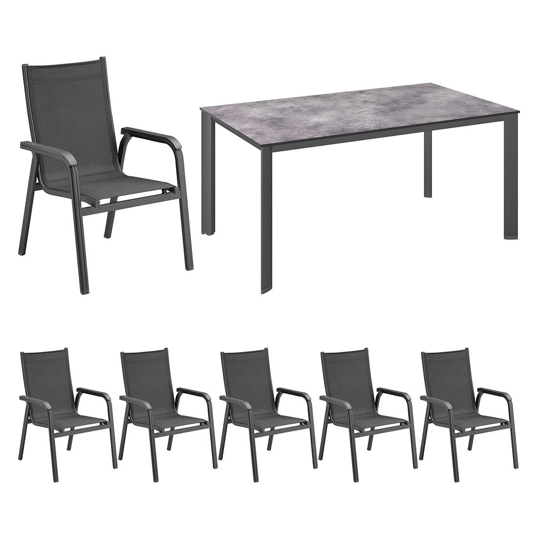Detalj av bordplate på Hagemøbelsett Basic Plus 6 plasser aluminium HPL 160x95 cm