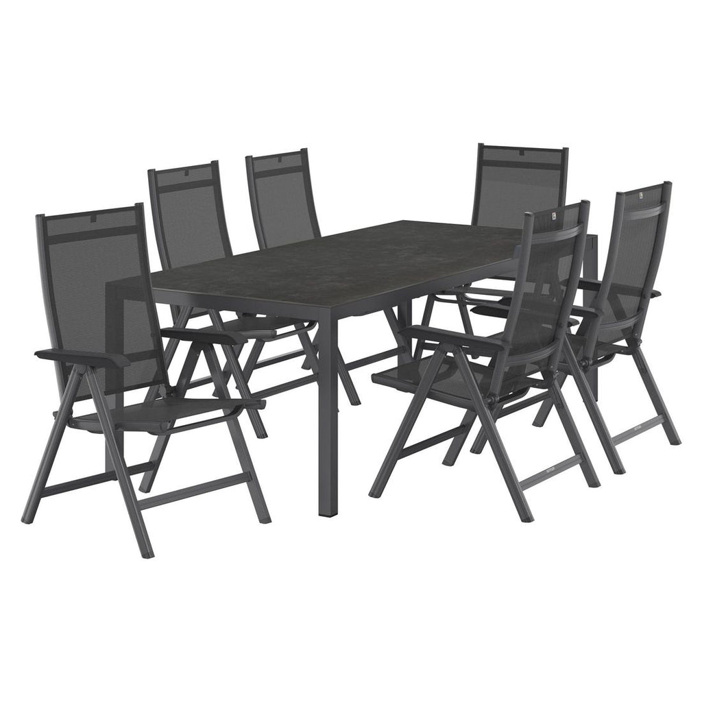 Hagemøbelsett Basic Plus 6 plasser aluminium detalj av stol