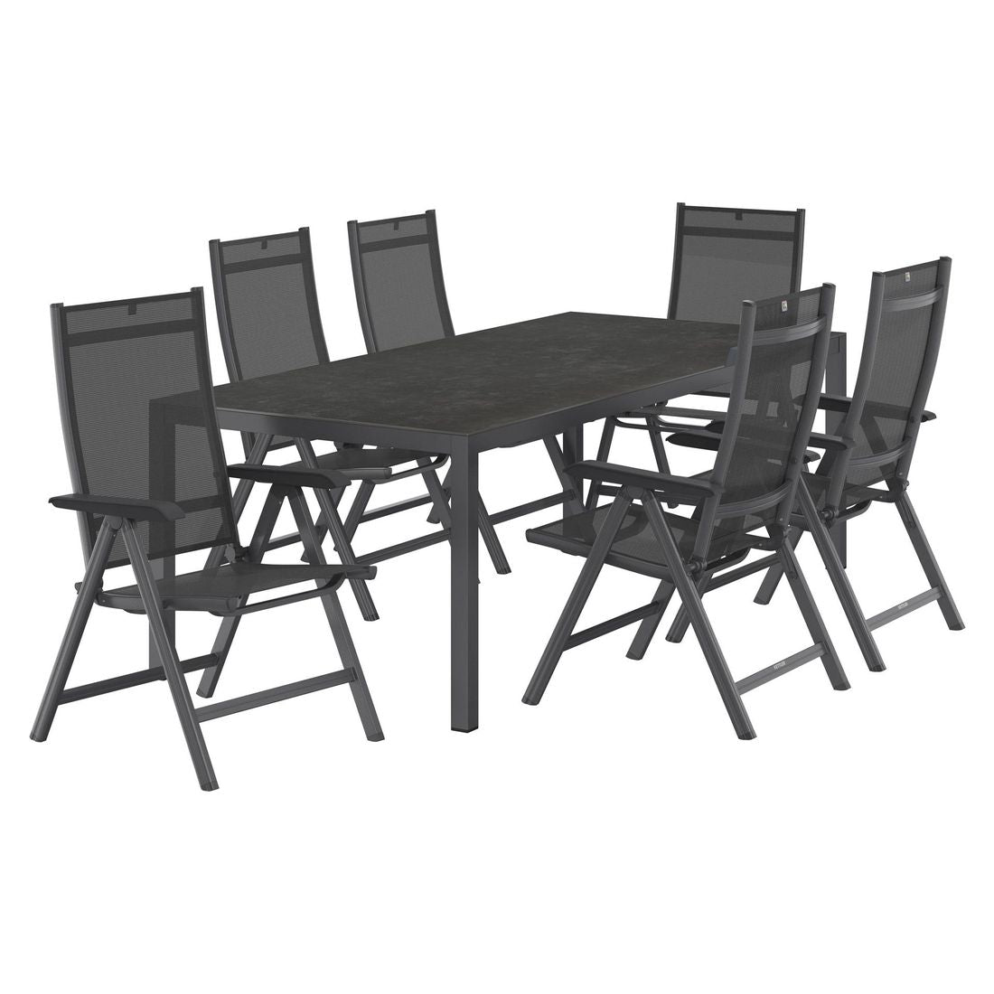 Hagemøbelsett Basic Plus 6 plasser aluminium detalj av stol