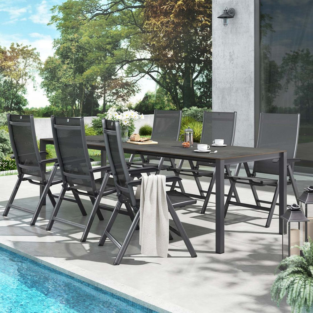 Hagemøbelsett Basic Plus 6 plasser aluminium HPL detalj av stol