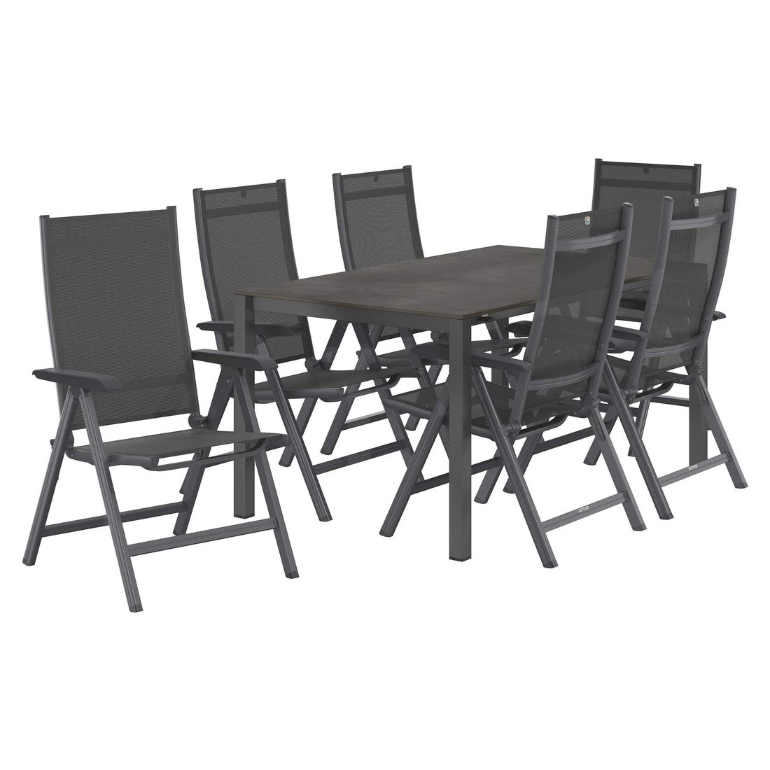 Hagemøbelsett Basic Plus 6 plasser aluminium HPL montert på terrasse