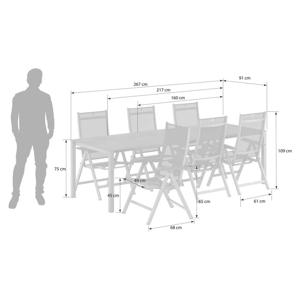 Hagemøbelsett Basic Plus 6 plasser aluminium HPL nærbilde av bordplate