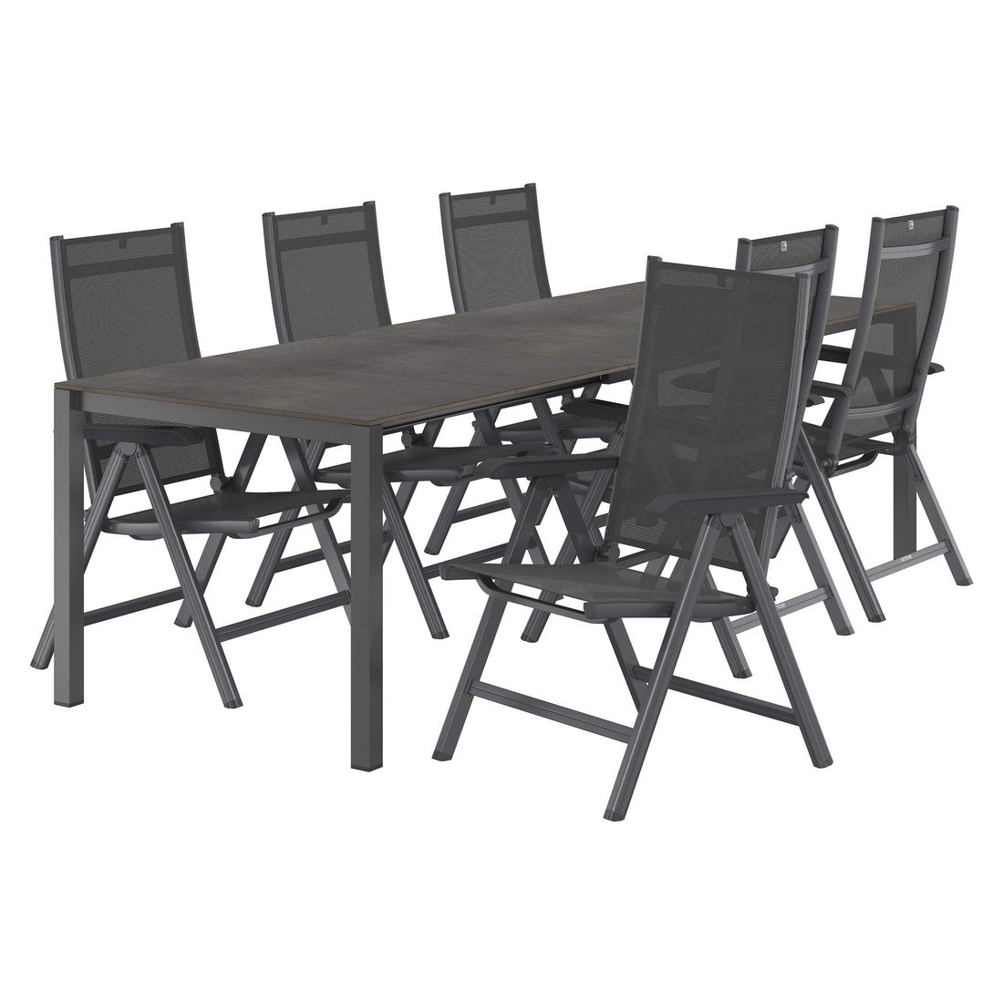 Hagemøbelsett Basic Plus 6 plasser aluminium HPL sammenleggbare stoler