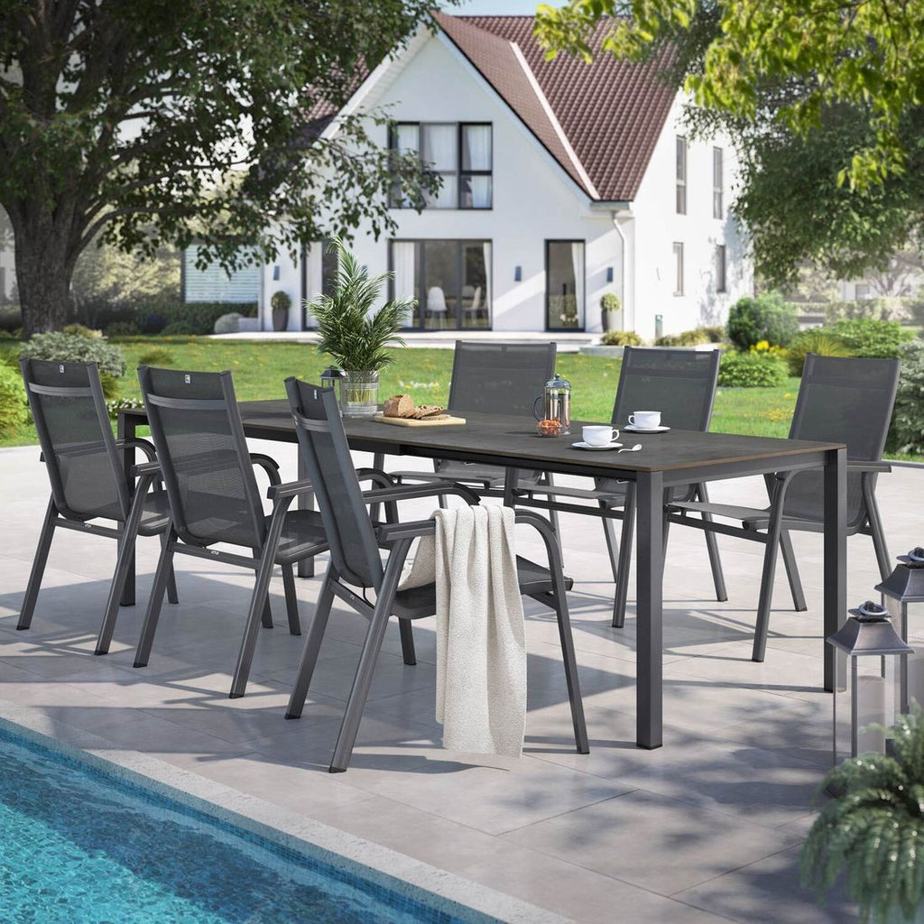 Hagemøbelsett Basic Plus 6 plasser, aluminium HPL bakside