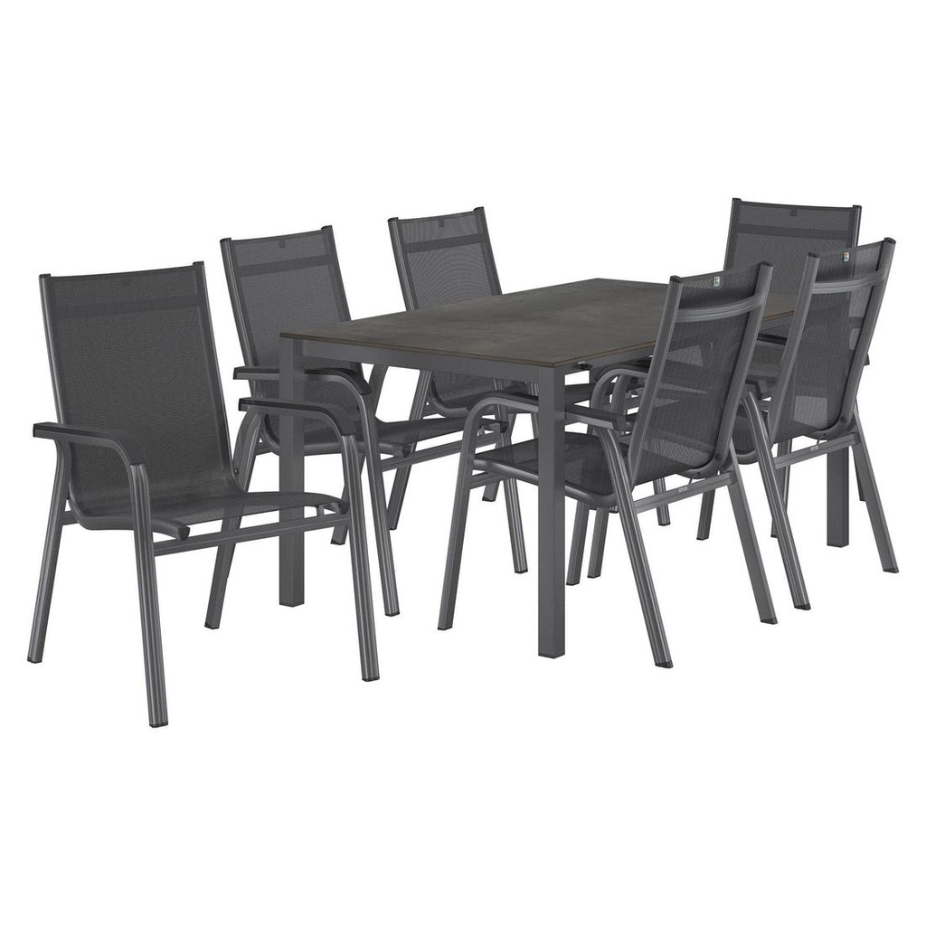 Hagemøbelsett Basic Plus 6 plasser, aluminium HPL detalj av bordplate