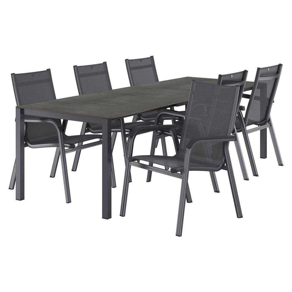 Nærbilde av stol i Hagemøbelsett Basic Plus 6 plasser, aluminium HPL