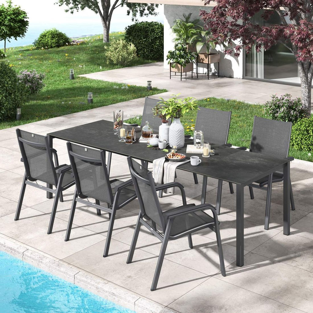 Hagemøbelsett Basic Plus 6 plasser aluminium keramikk 160267x91 cm bakside