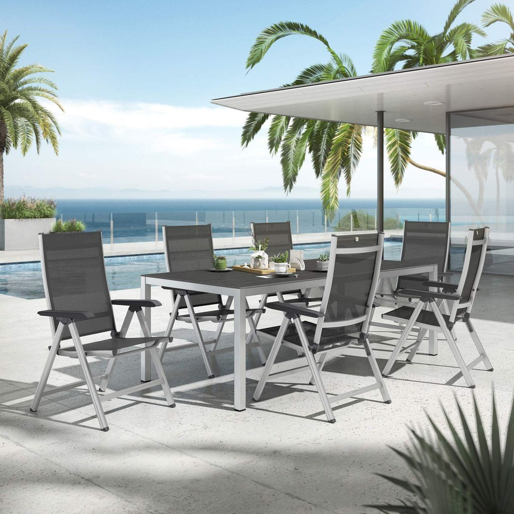 Hagemøbelsett Basic Plus 6 plasser, aluminium keramikk bakside
